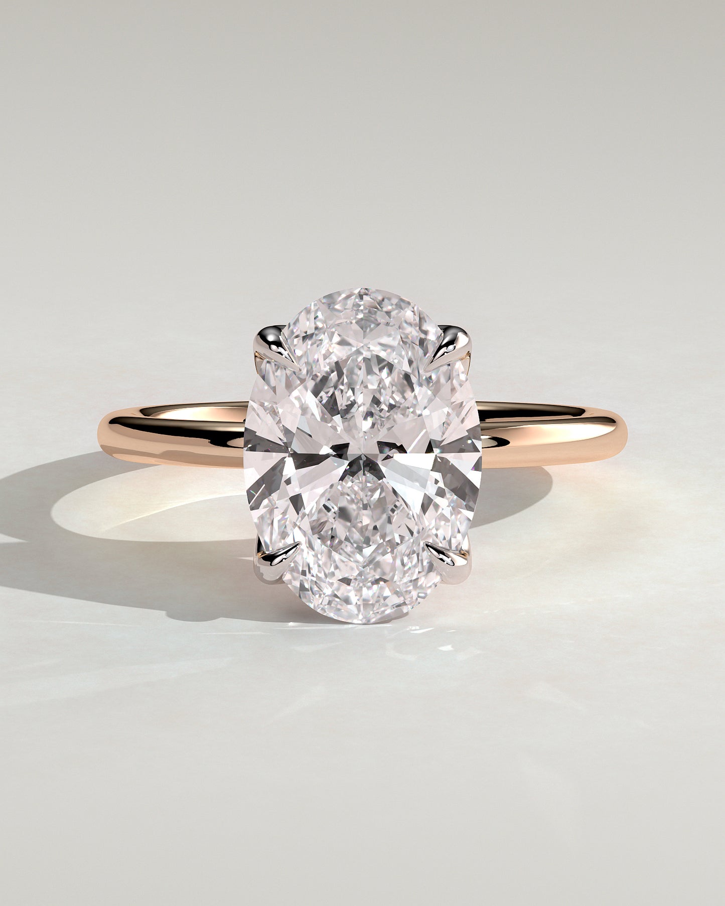 Aurelie - Oval Claw Solitaire with Petal Gallery and Accent Leaf Detail Engagement Ring - Rose Two-Tone