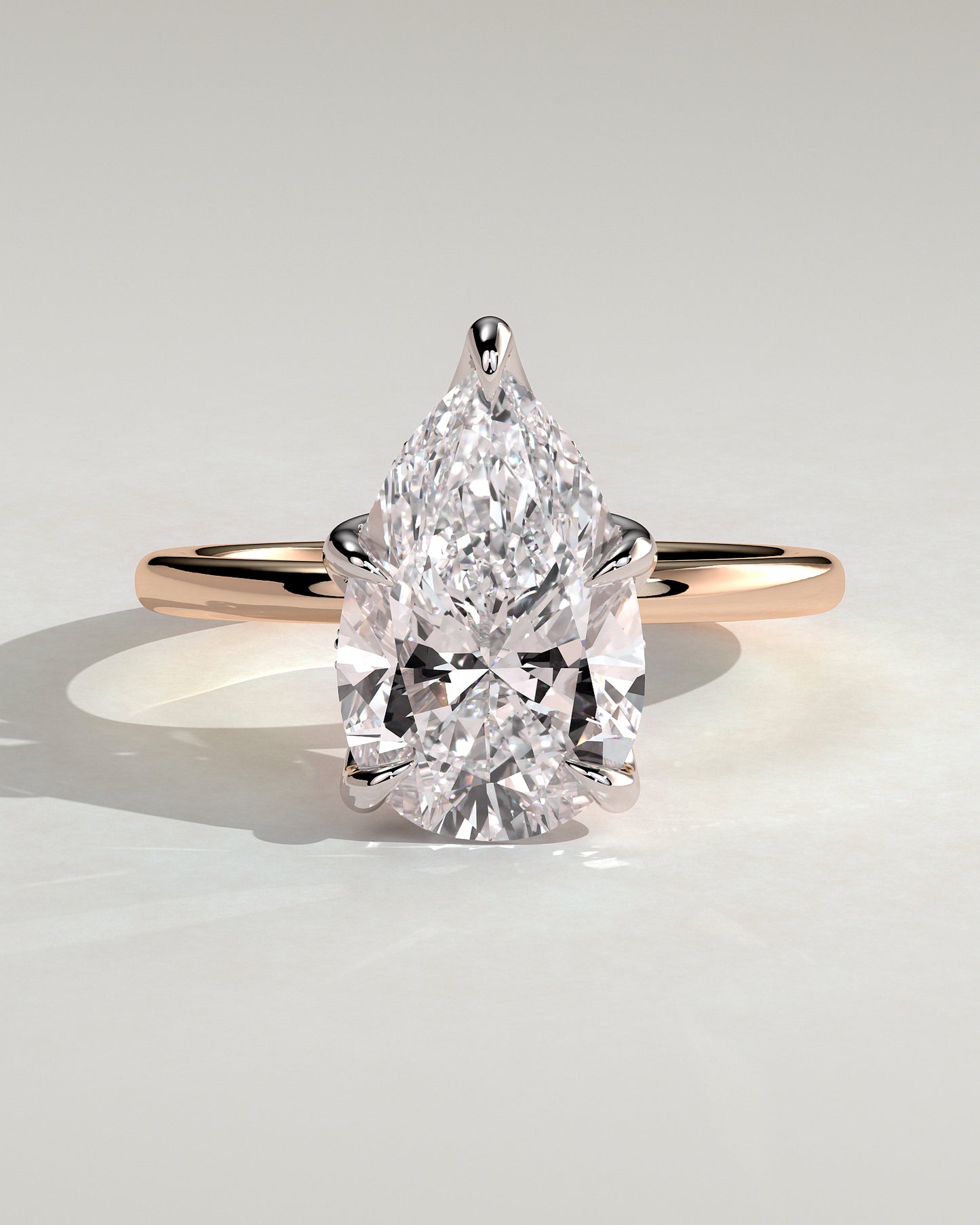 Blossom - Pear Claw Solitaire with Petal Gallery and Accented Tiara Detail Engagement Ring - Rose Two-Tone