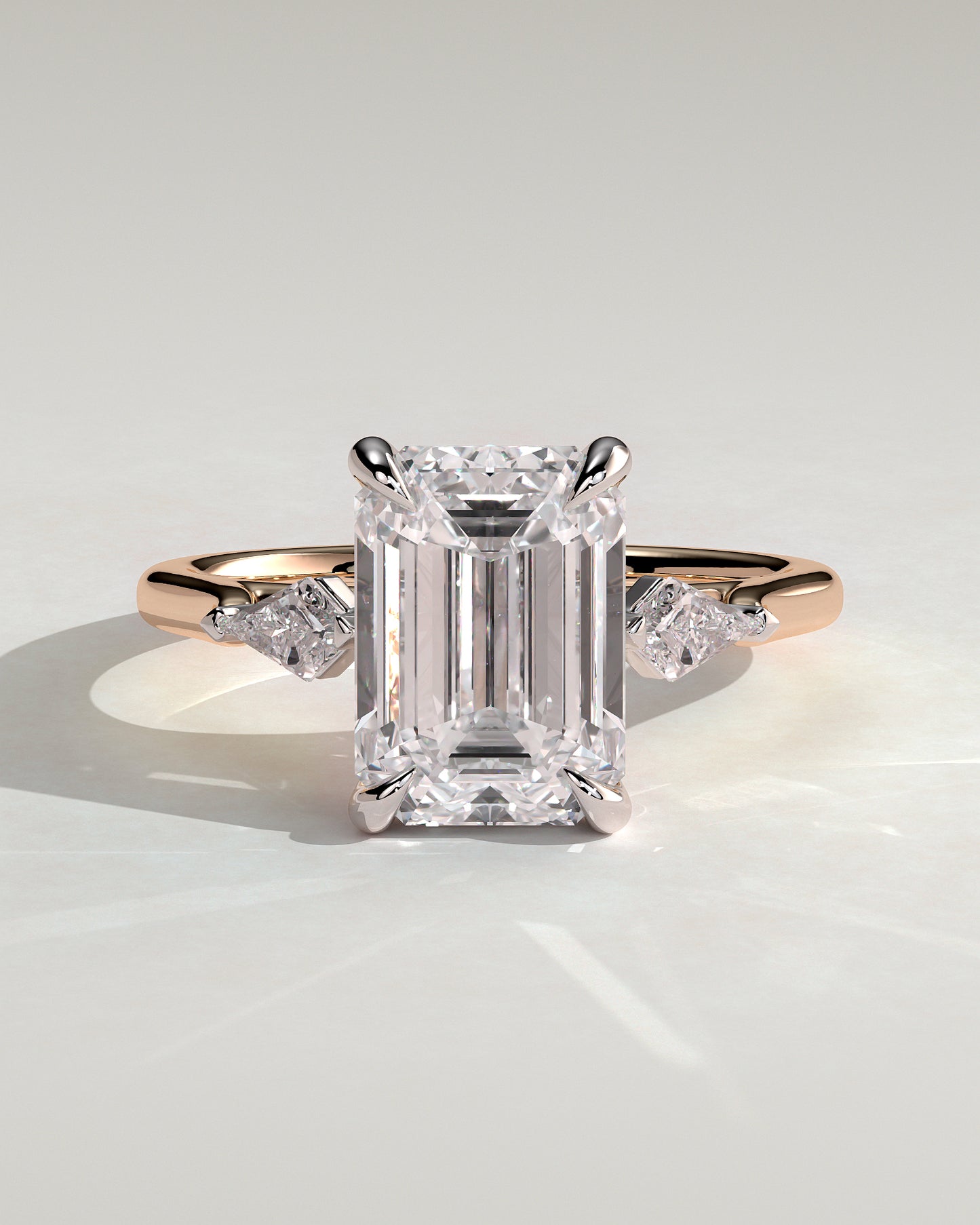 Elphie - Emerald Claw Trilogy with Kite Side Stones Engagement Ring - Rose Two-Tone