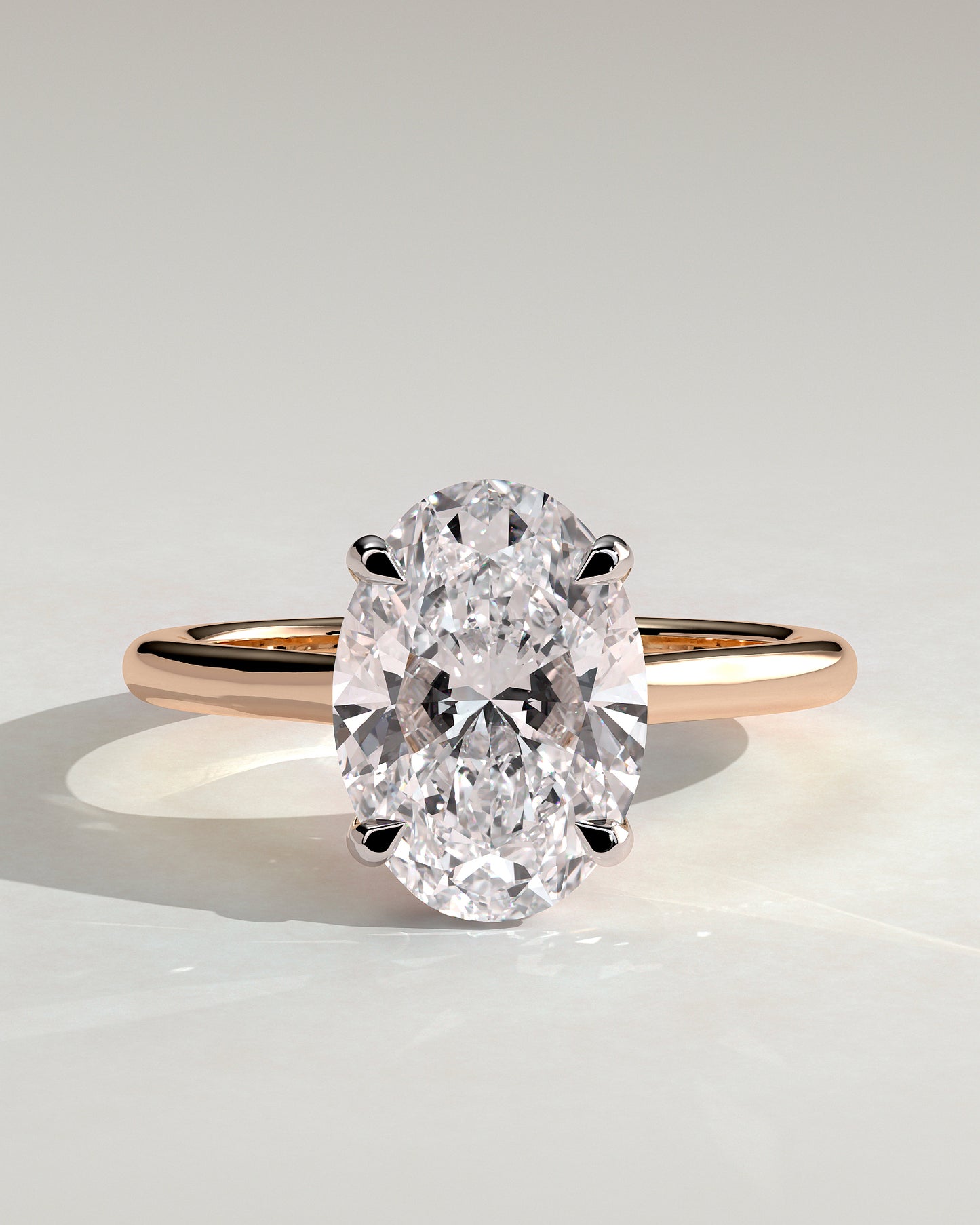 Hilary - Oval Claw Solitaire with Cathedral High Setting Engagement Ring - Rose Two-Tone