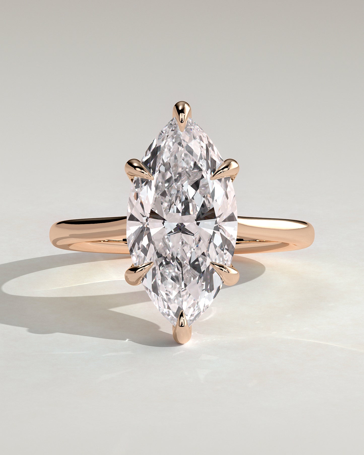 Heather - Marquise Claw Solitaire with Hidden Halo, Tapered Band and Cathedral High Setting Engagement Ring - Rose Gold