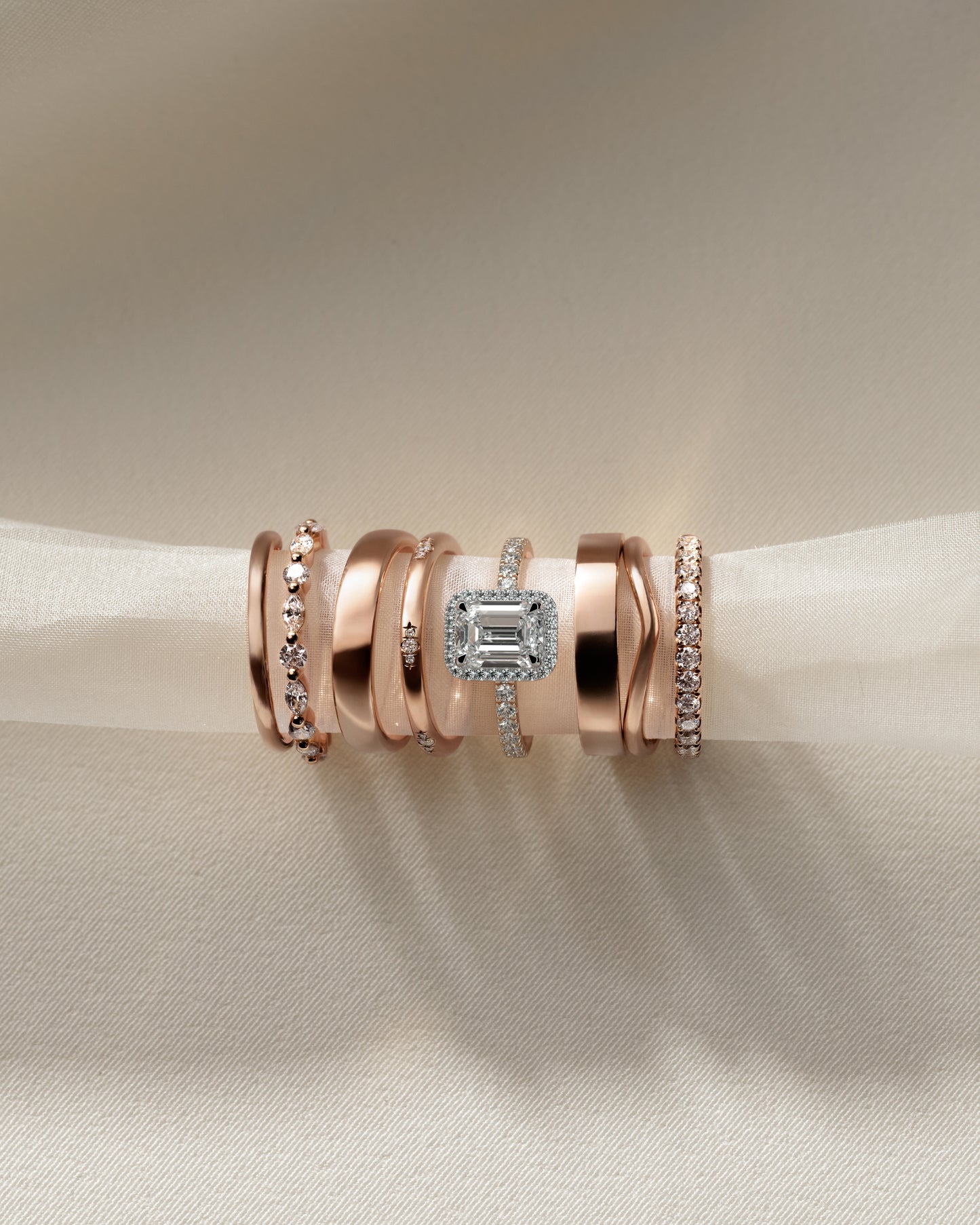 Analyce - Emerald Claw Solitaire with Halo and Pave Band Engagement Ring - Rose Two-Tone - Rose Two-Tone 2ct