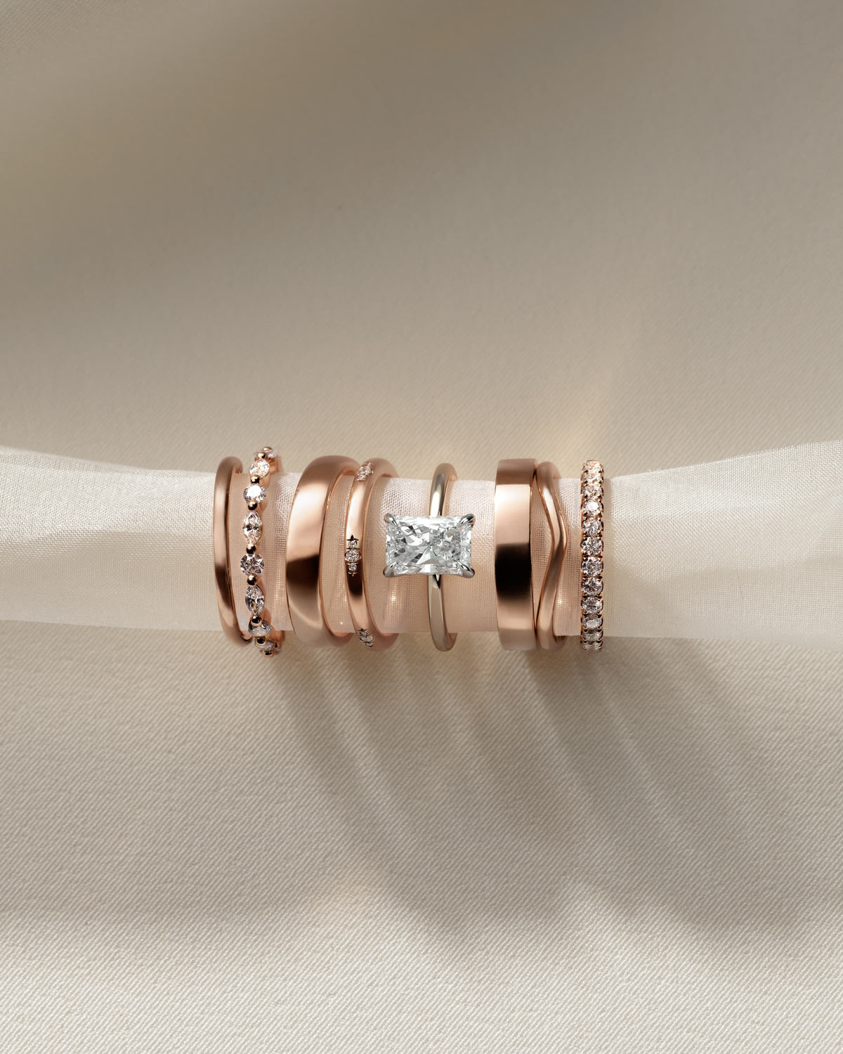 Aster - Radiant Claw Solitaire with Petal Gallery and Accented Tiara Detail Engagement Ring - Rose Two-Tone