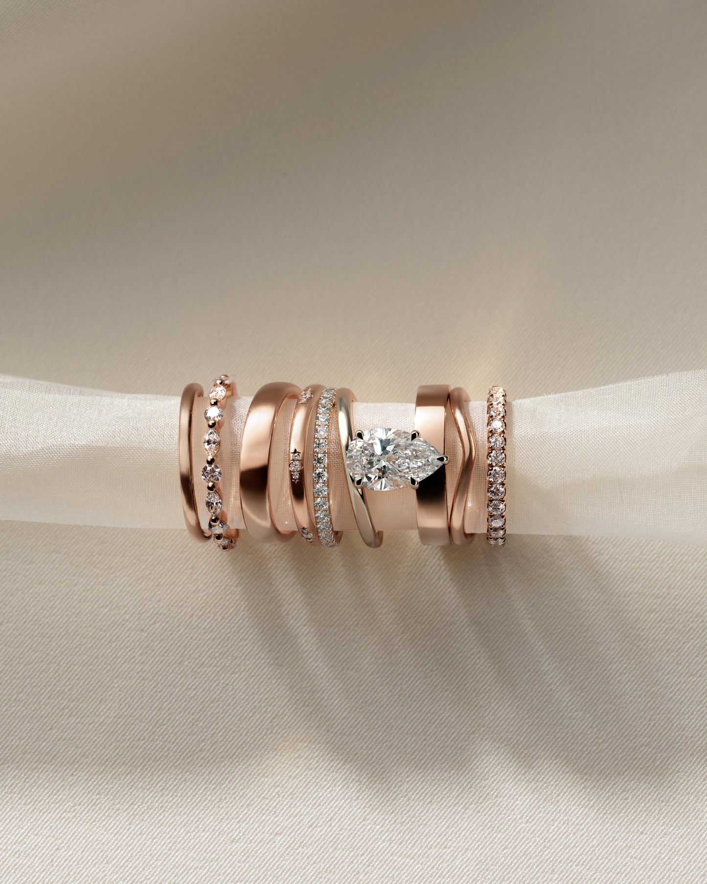 Candice - Pear Claw Solitaire with Double Pave and Plain Band Engagement Ring - Rose Gold - Rose Gold 2ct