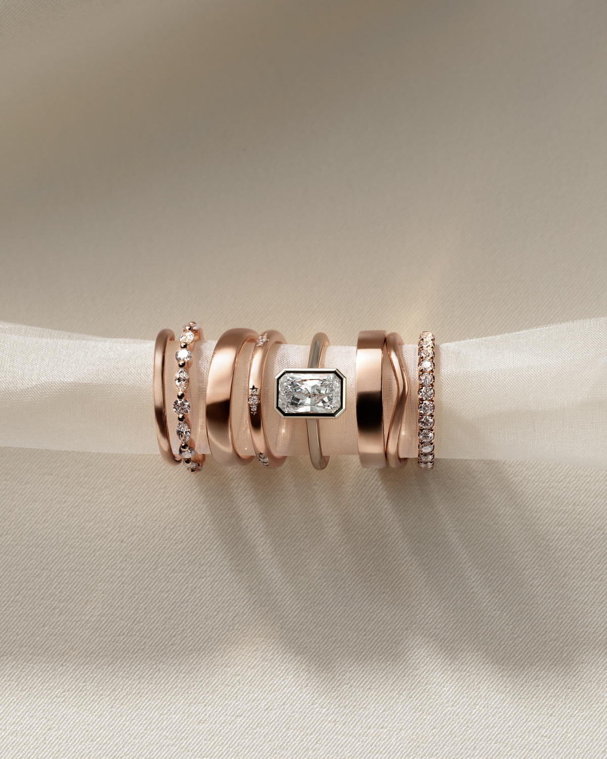 Rachel - Statement Radiant Bezel Solitaire with Open Cathedral High Setting Engagement Ring - Rose Gold