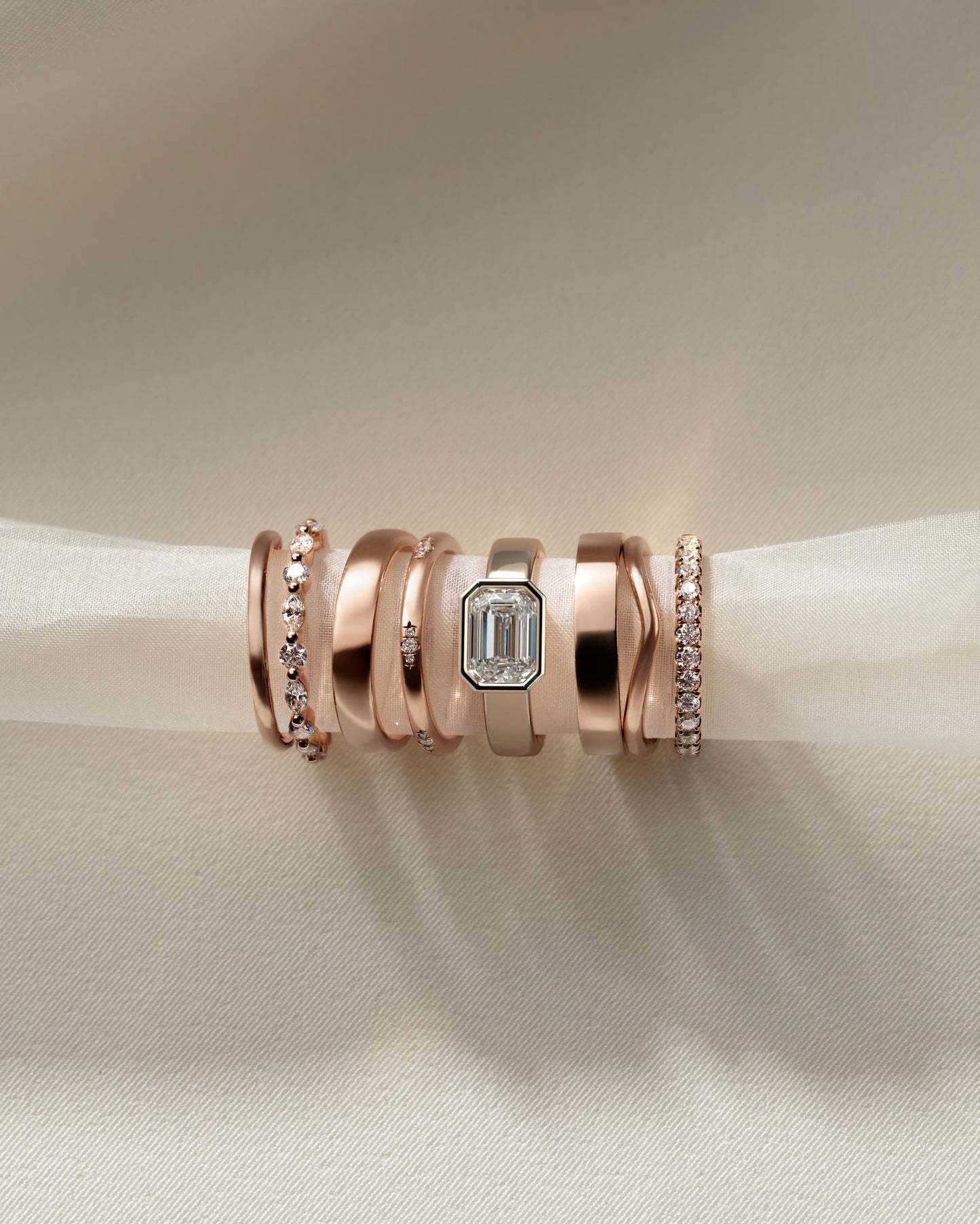 Adrian - Statement Emerald East West Bezel Solitaire with Flat Cigar Band Engagement Ring - Rose Gold - rose gold - Lara Jewels