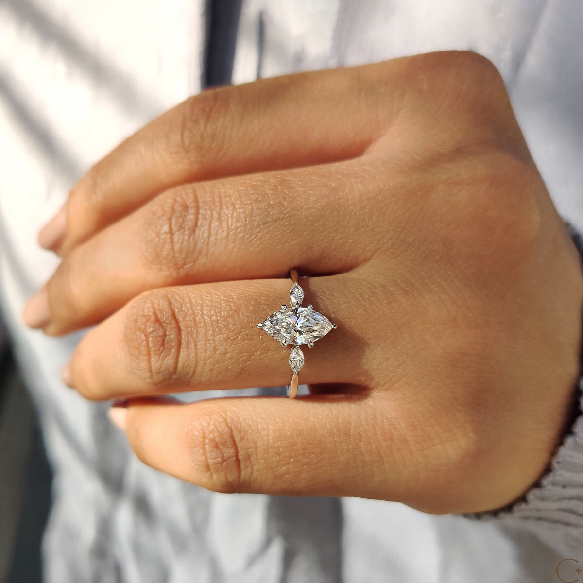 Marquise Engagement Ring In 3 Stone Setting