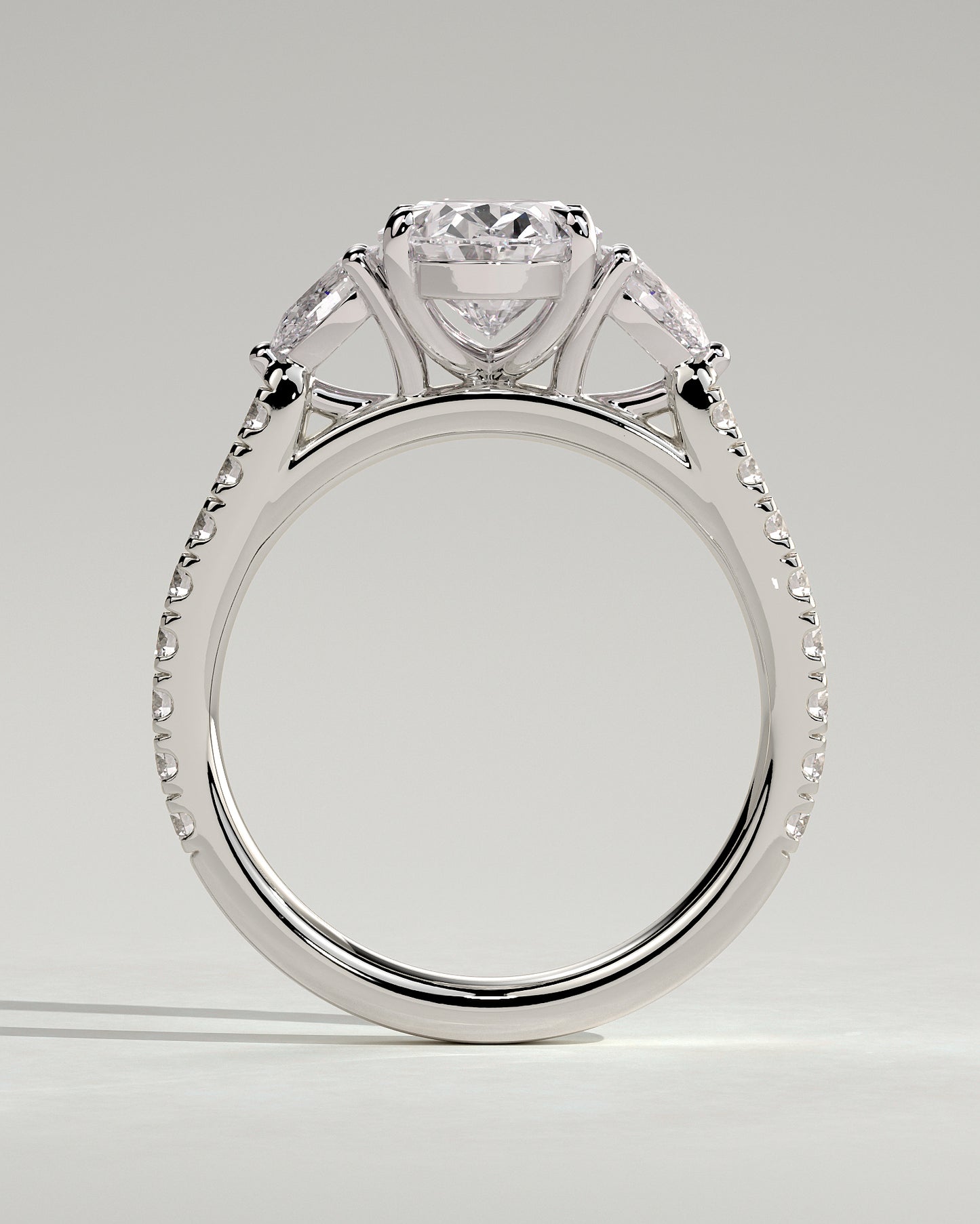 Arabella - Oval Claw Trilogy with Pear Side Stones and Pave Band Engagement Ring - Platinum - White Gold / Platinum 2ct