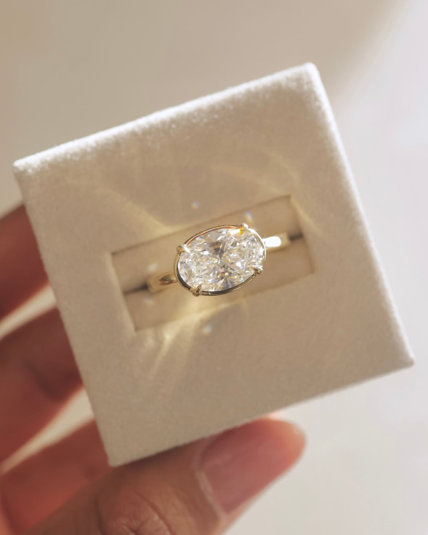 Arlo - Oval East West Claw Solitaire with Bezel Frame Engagement Ring - Yellow Gold