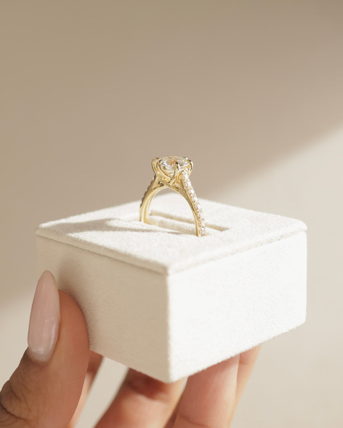 Briar - Round Claw Solitaire with Trellis Gallery, Pave Band and Cathedral Low Setting Engagement Ring - Yellow Gold