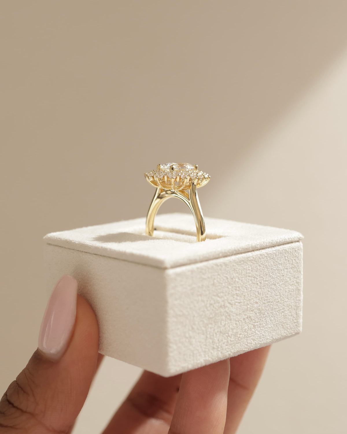 Savannah - Oval Claw Solitaire with Double Sunburst Halo and Cathedral High Setting Engagement Ring - White Gold