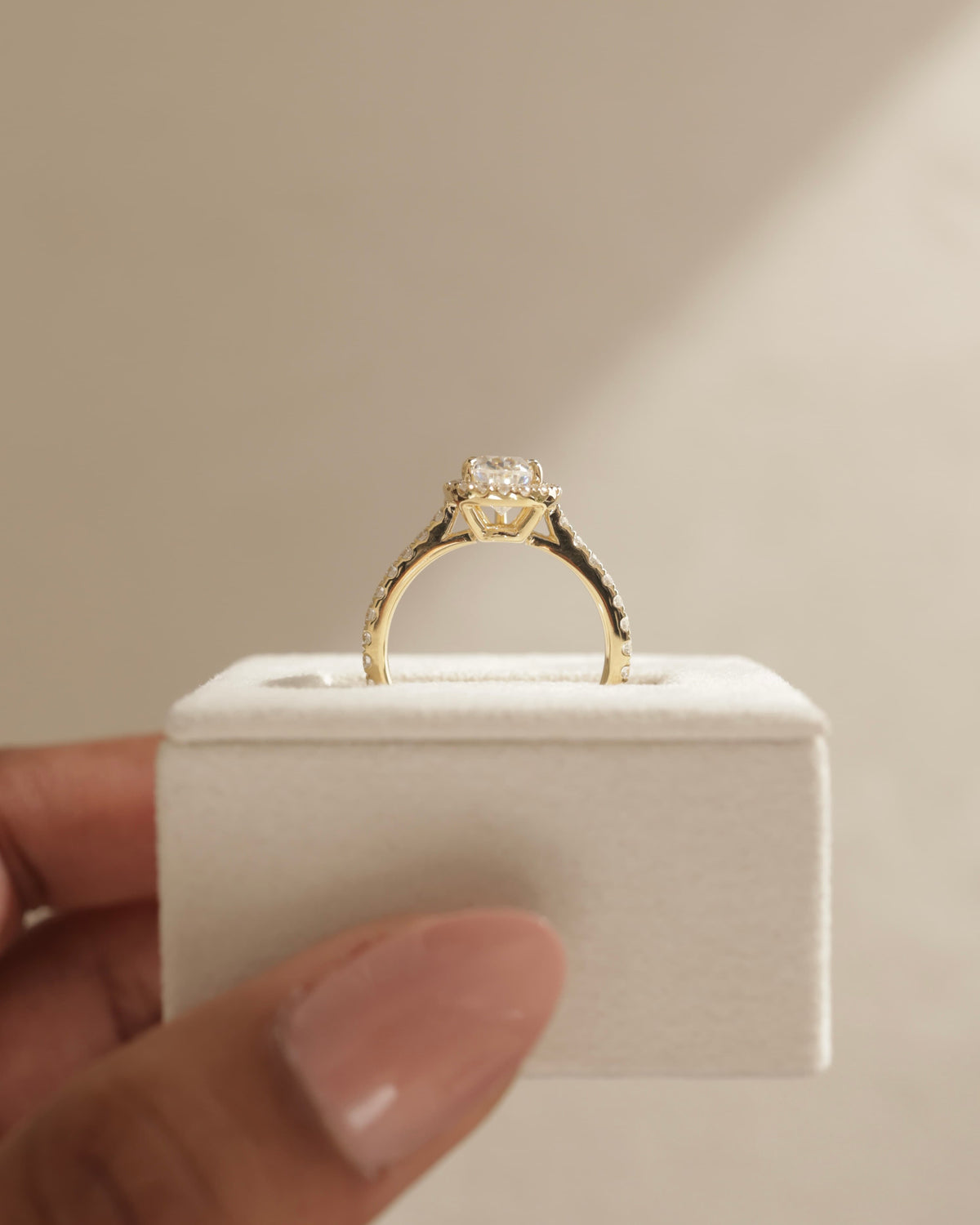 Madeline - Pear Claw Solitaire with Halo and Pave Band and Cathedral High Setting Engagement Ring - Platinum