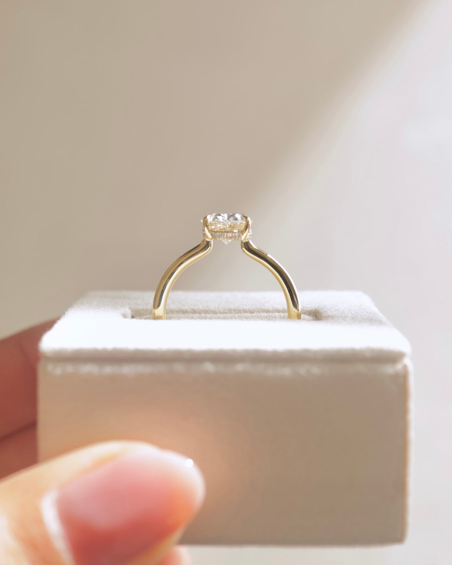 Kiana - Oval Claw Solitaire with Hidden Halo and Floating Cathedral Low Setting Engagement Ring - Rose Gold