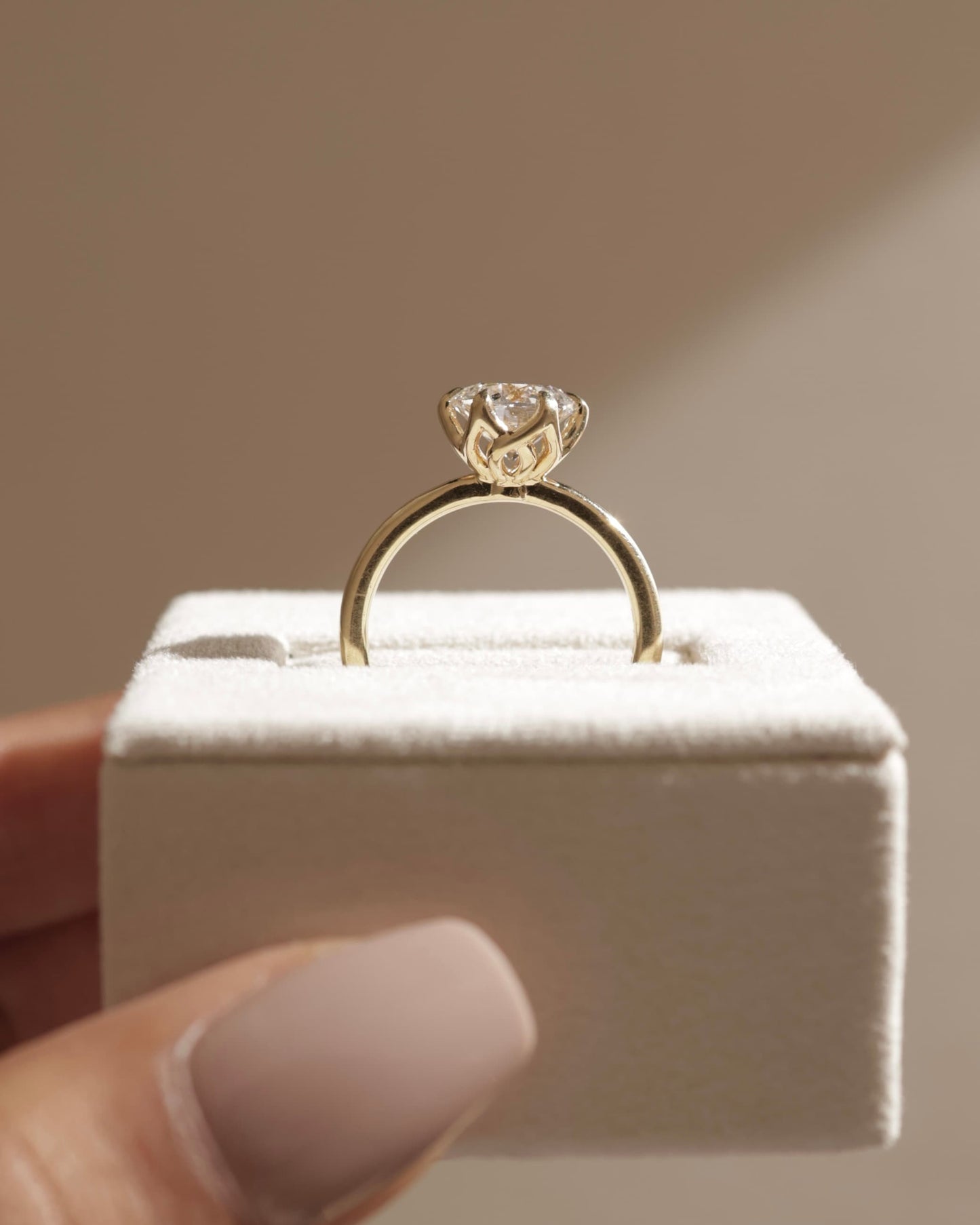 Rita - Round Claw Solitaire with Crossover Petal Gallery Engagement Ring - Rose Gold