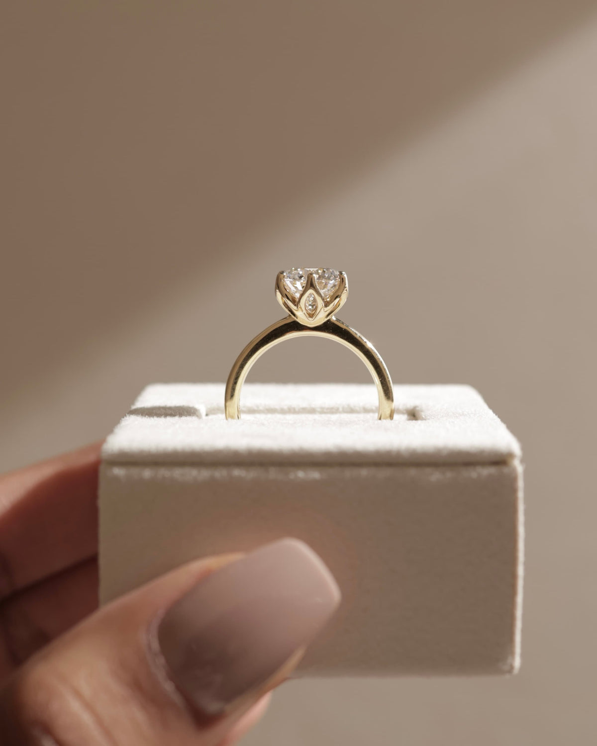 Tessa - Round Claw Solitaire with Petal Gallery and Tapered Band Engagement Ring - White Gold