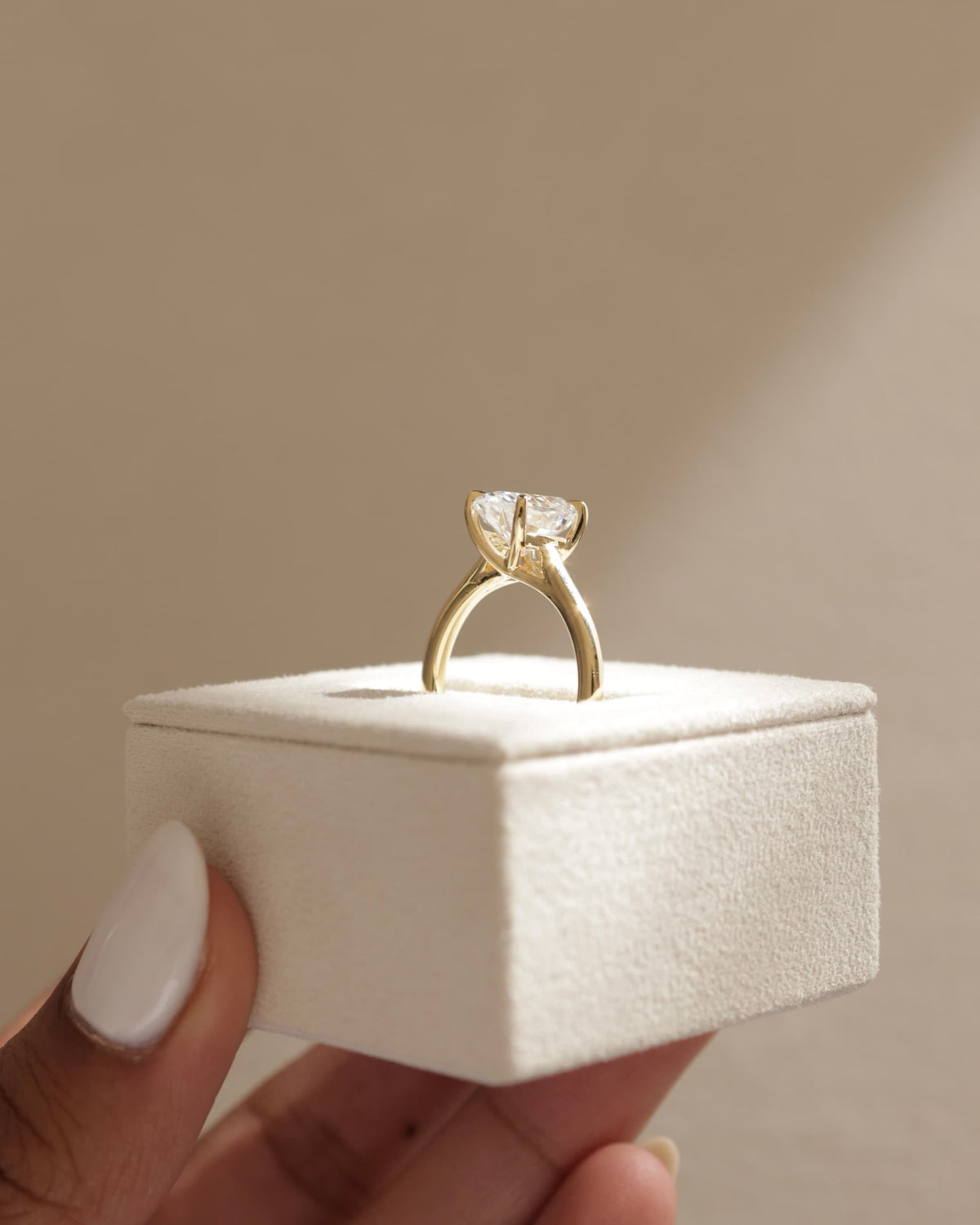 Olivia - Oval Claw Solitaire with Cathedral Low Setting and Open Trellis Gallery Engagement Ring - Yellow Gold