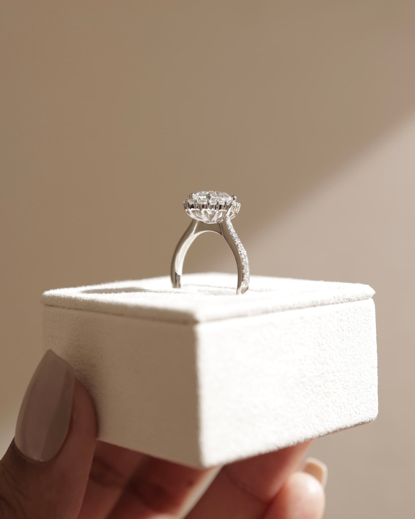 Jessica - Round Claw Solitaire with Graduating Halo and Bead Set Micropave and Tapered Band Engagement Ring - Yellow Gold