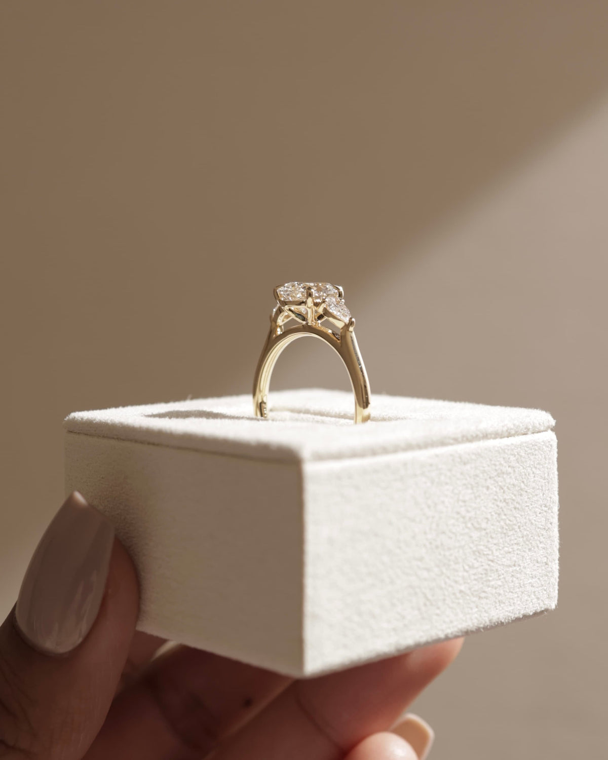 Rosalia - Pear Claw Trilogy with Pear Side Stones and Floating Cathedral High Setting Engagement Ring - Yellow Gold