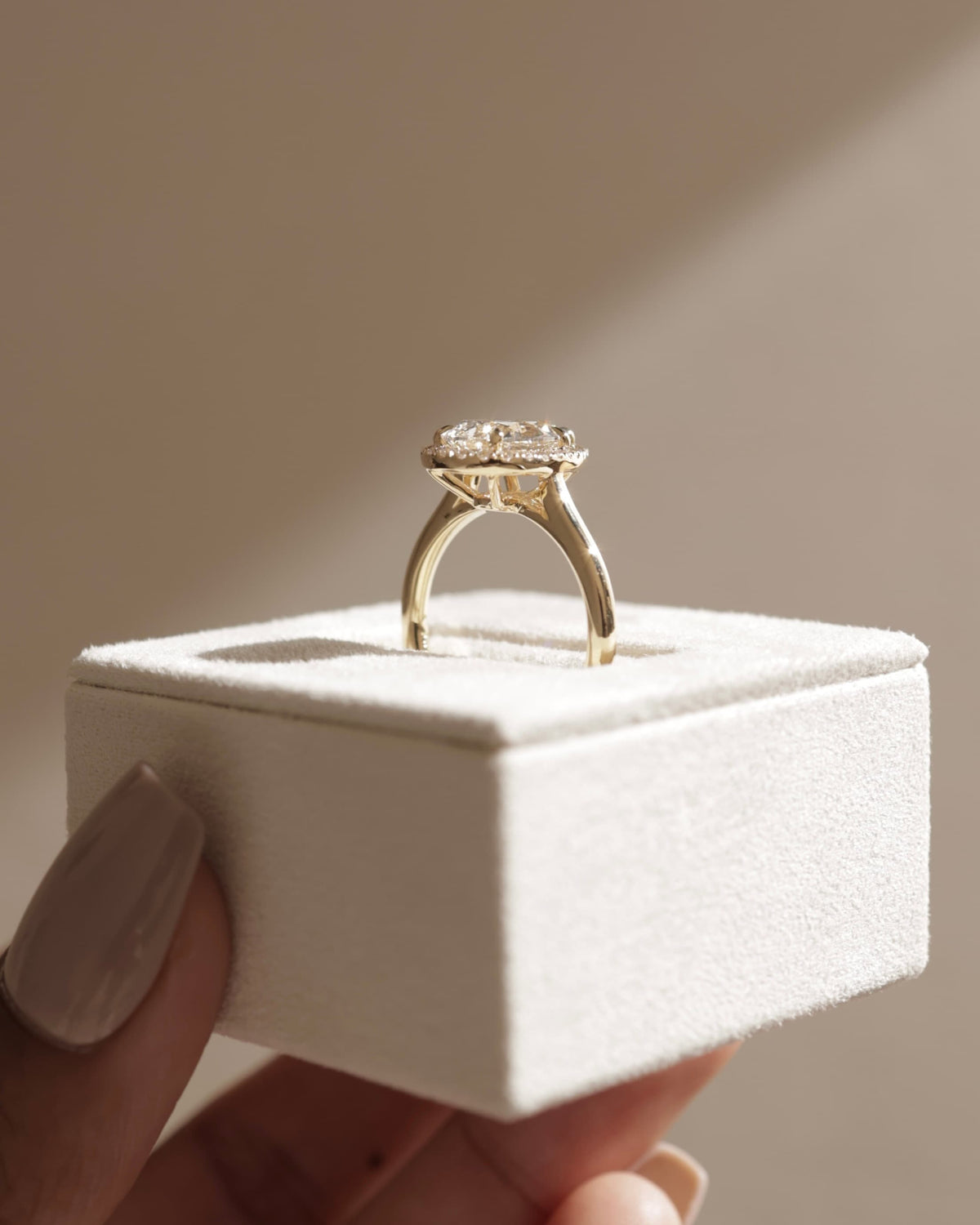 Viola - Pear Claw Solitaire with Halo and Cathedral High Setting Engagement Ring - Yellow Gold
