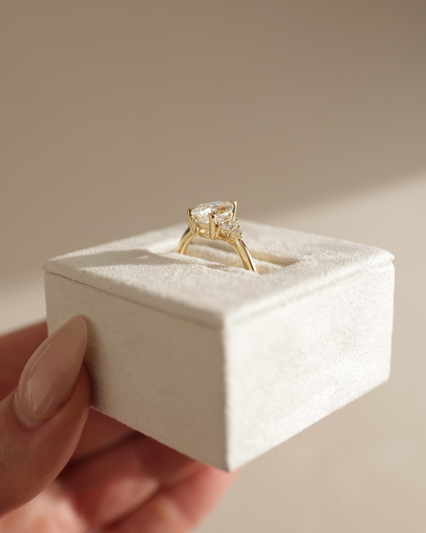 Brooke - Pear Claw Solitaire with Round Shoulder Stones Engagement Ring - Yellow Gold