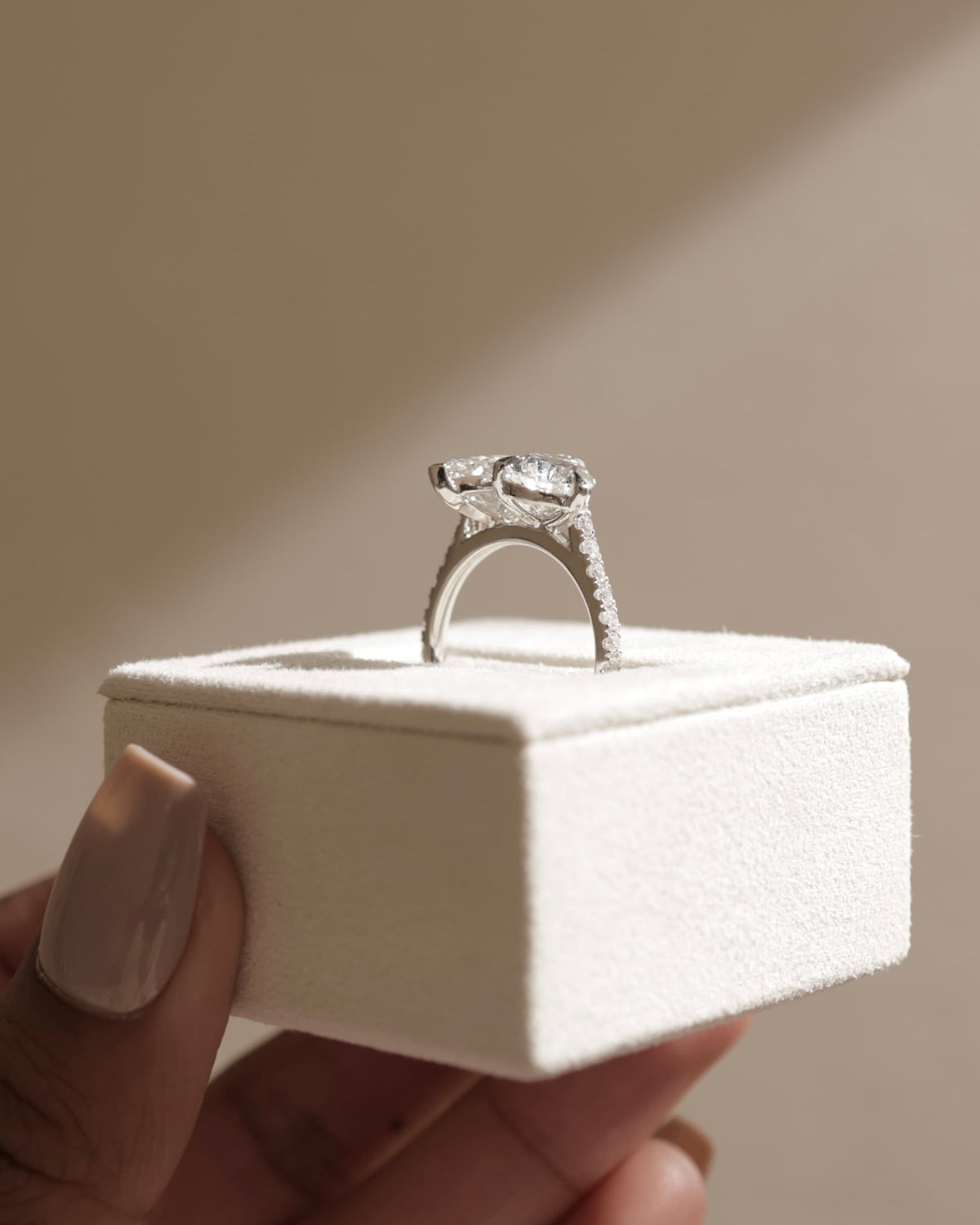 Noa - Marquise and Pear Claw Toi et Moi with Pave Band and Cathedral High Setting Engagement Ring - Rose Gold