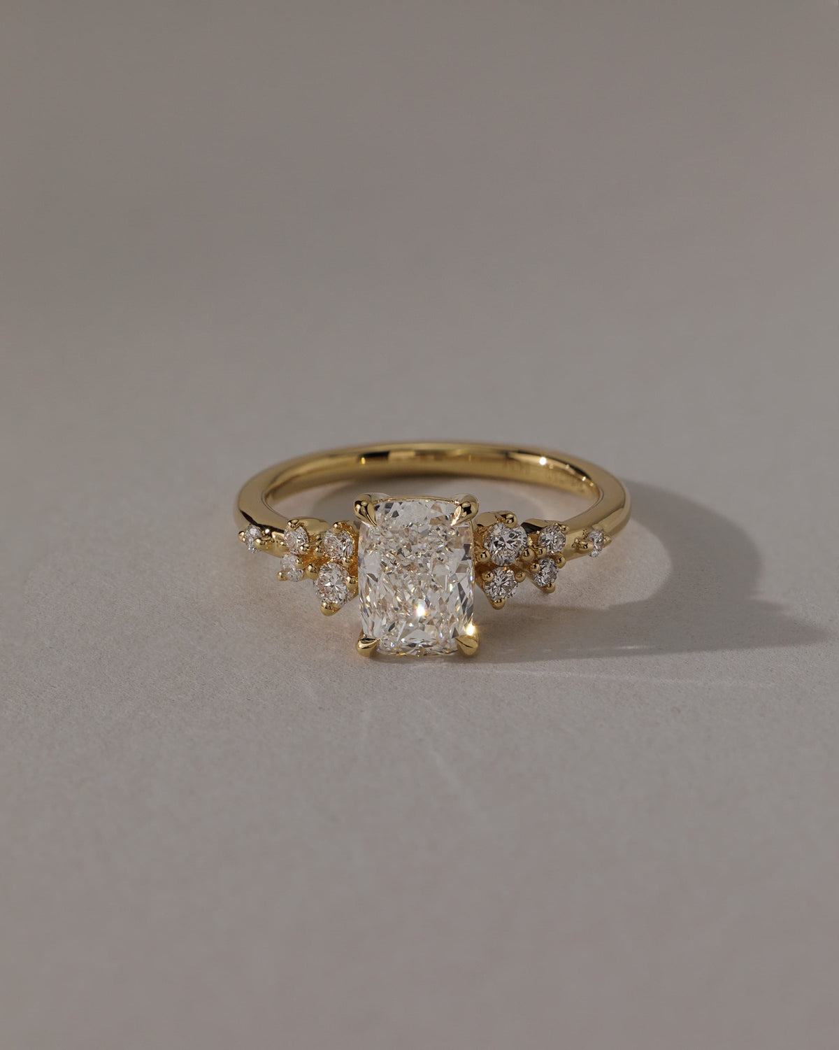 Winnie - Elongated Cushion Claw Solitaire with Clustered Round Shoulder Stones Engagement Ring - Platinum