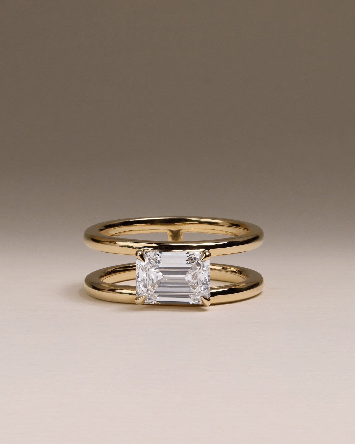 Devon - Emerald East West Claw Solitaire with Spaced Double Band Engagement Ring - Rose Gold