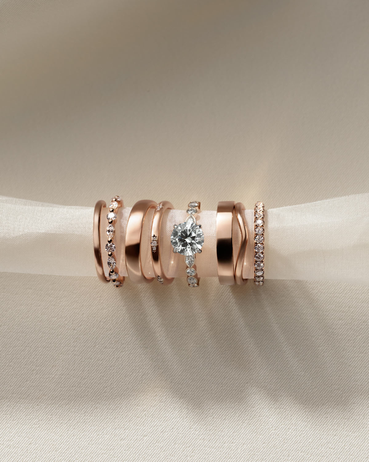 Cartia - Round Claw Solitaire with Round-Marquise Bezel Accent Stones Engagement Ring - Rose Two-Tone