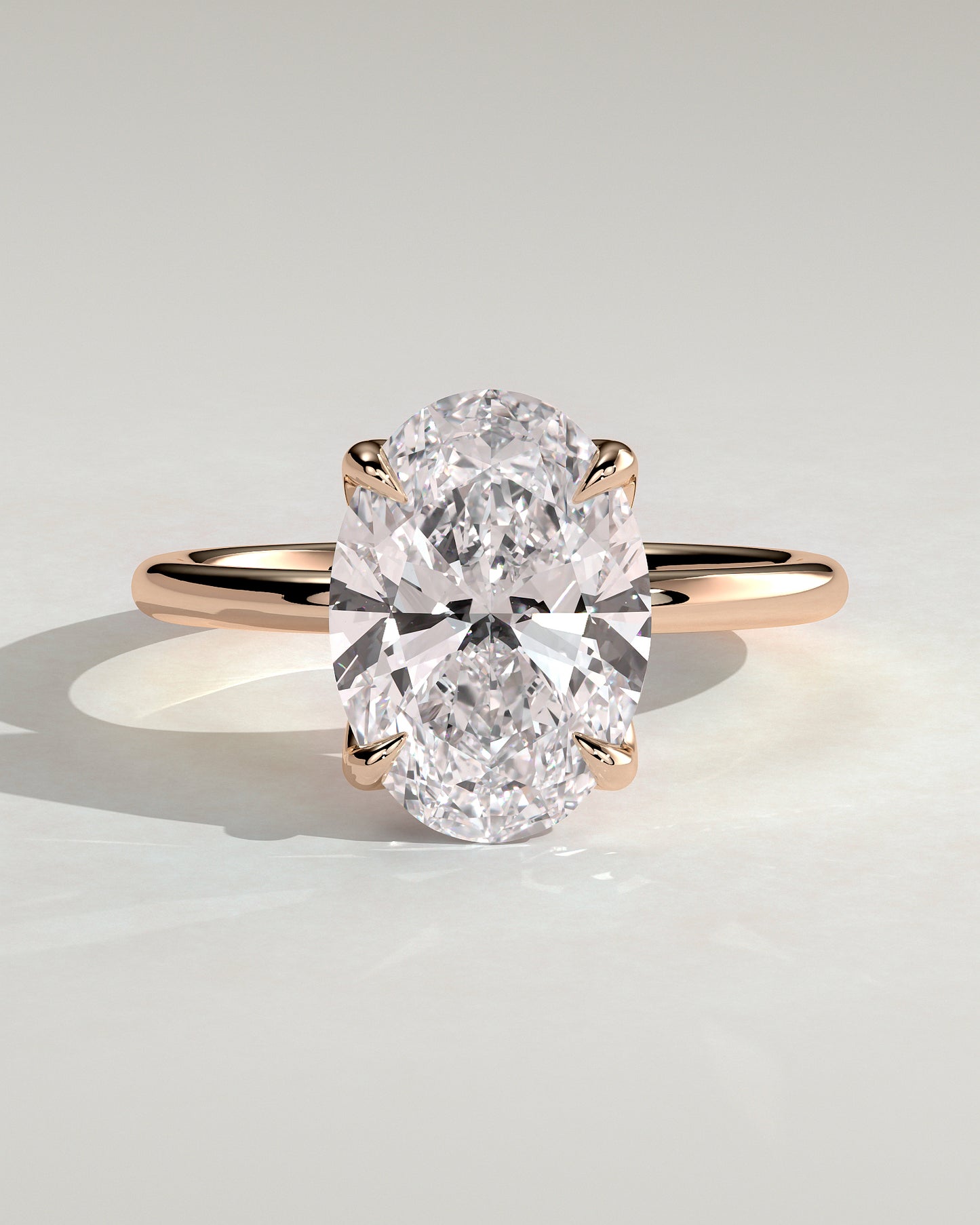 Aurelie - Oval Claw Solitaire with Petal Gallery and Accent Leaf Detail Engagement Ring - Rose Gold