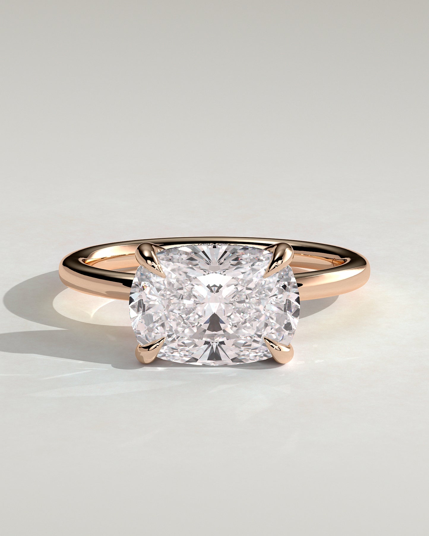 Frida - Elongated Cushion East West Claw Solitaire with Hidden Halo Engagement Ring - Rose Gold