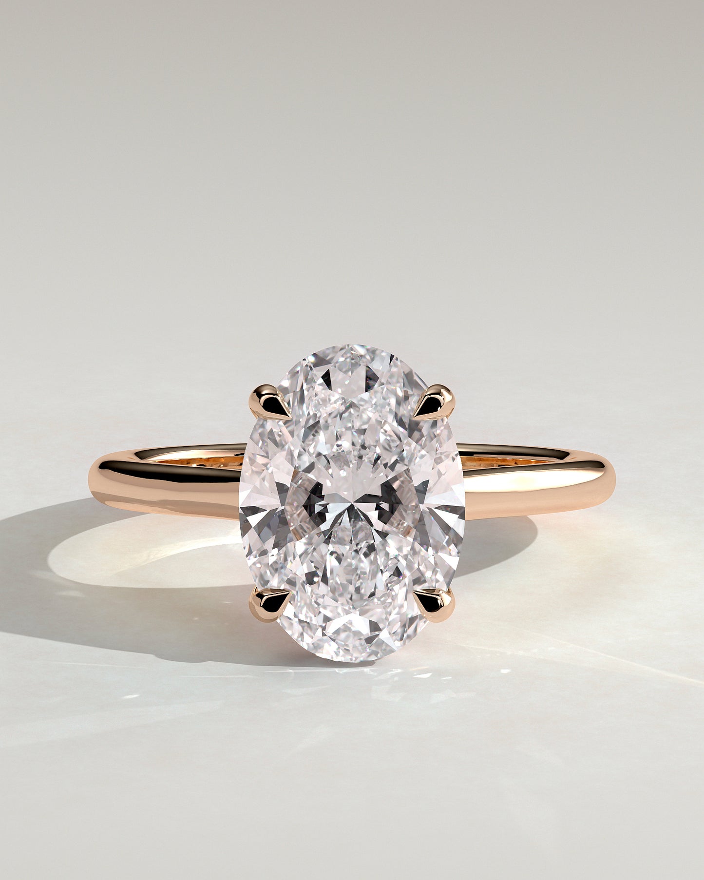 Hilary - Oval Claw Solitaire with Cathedral High Setting Engagement Ring - Rose Gold