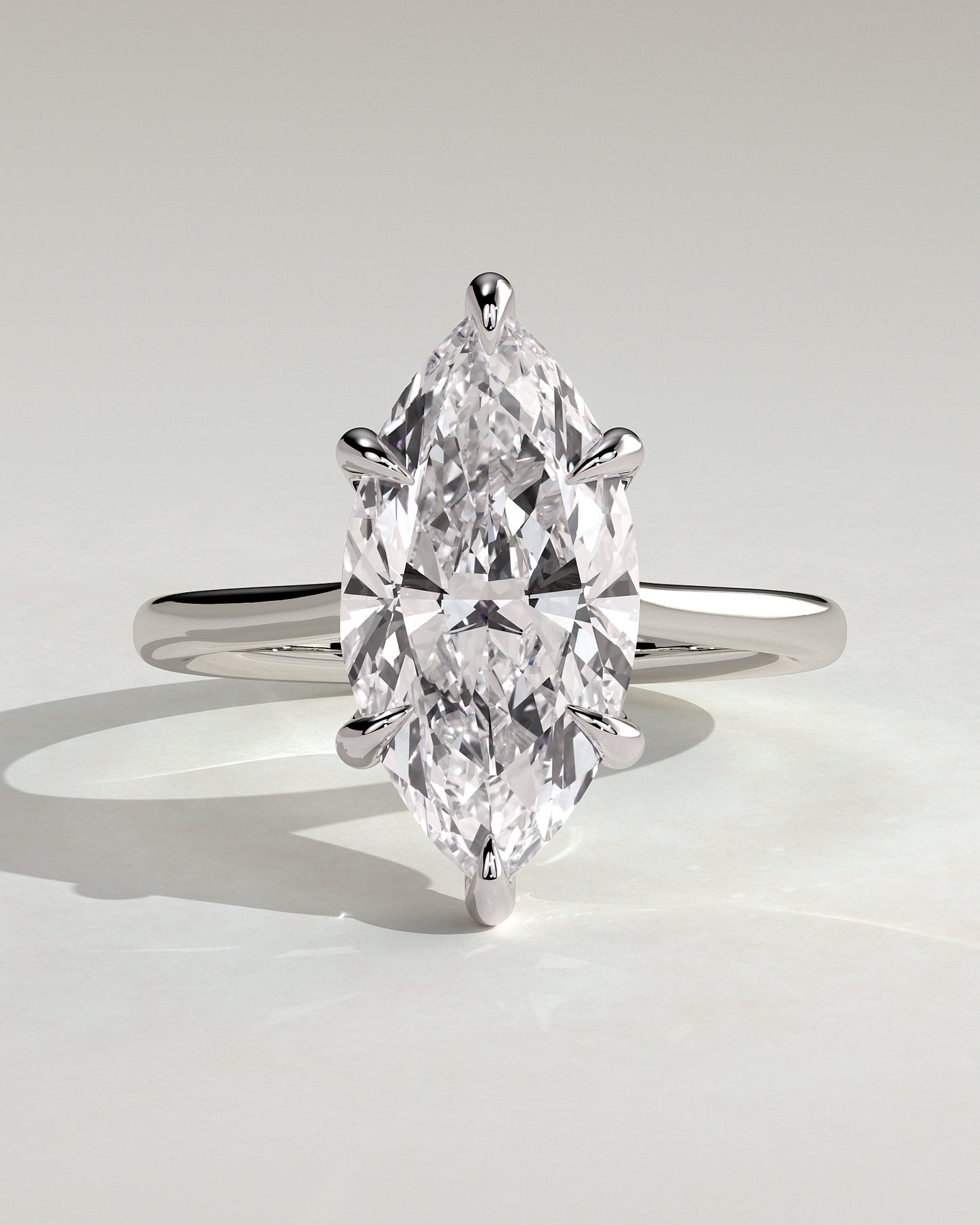 Heather - Marquise Claw Solitaire with Hidden Halo, Tapered Band and Cathedral High Setting Engagement Ring - Platinum