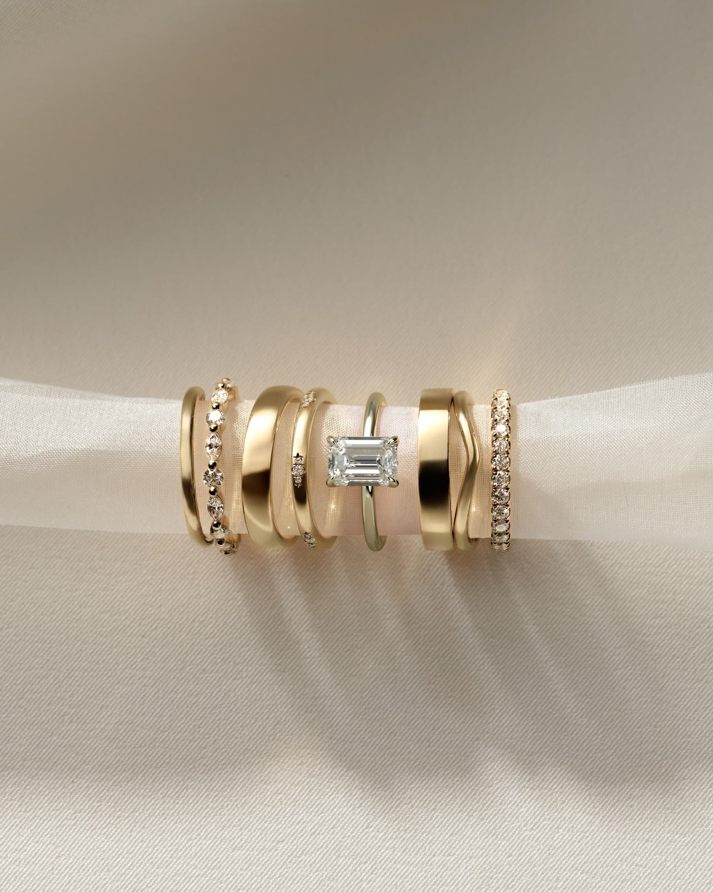Dove - Emerald Claw Solitaire with Petal Gallery and Accent Leaf Detail Engagement Ring - Yellow Gold