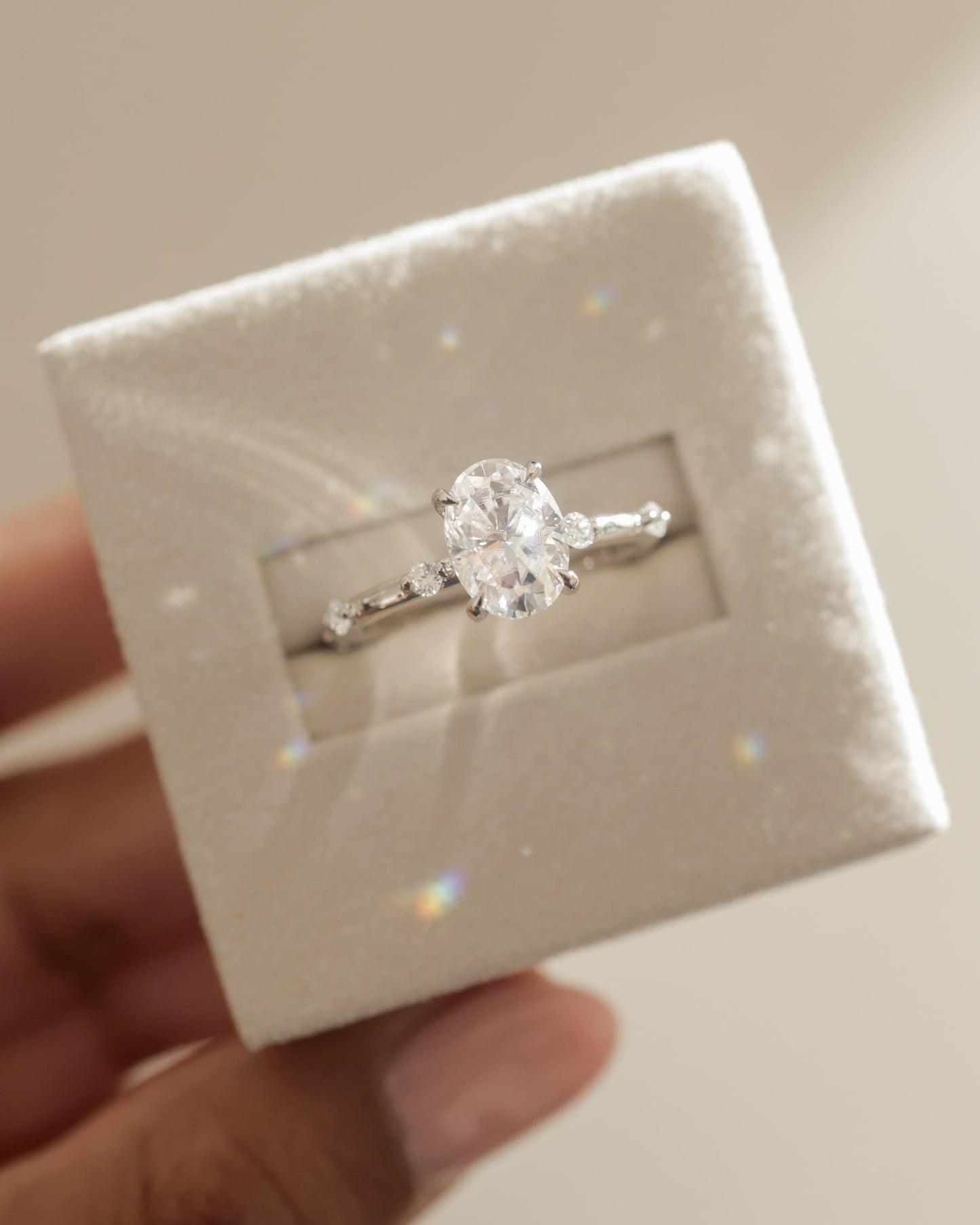Elise - Oval Claw Solitaire with 6 Spaced Round Accent Stones and Hidden Halo Engagement Ring - Rose Two-Tone