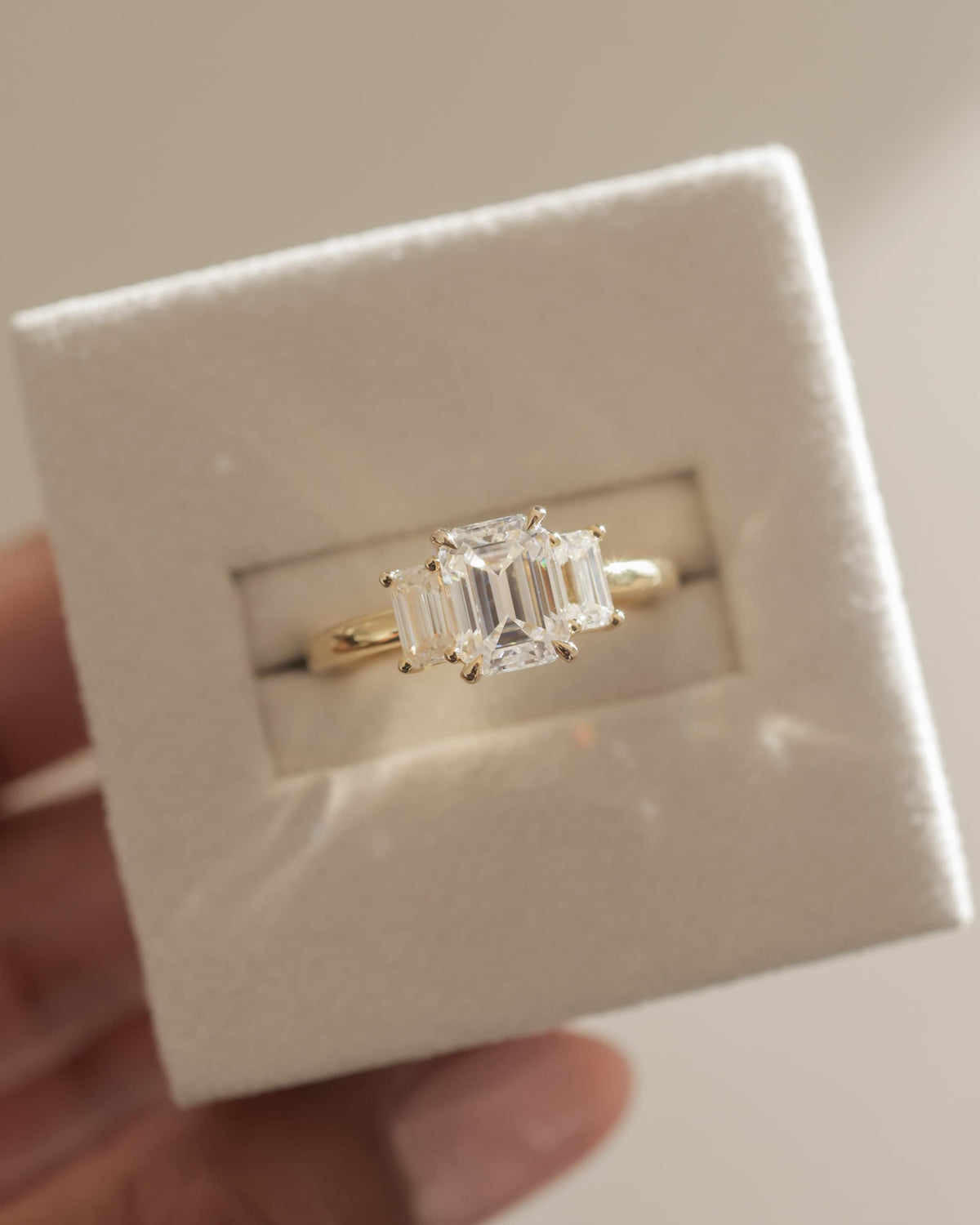 Silvana - Emerald Claw Trilogy with Emerald Side Stones and Low Setting Engagement Ring - Yellow Gold