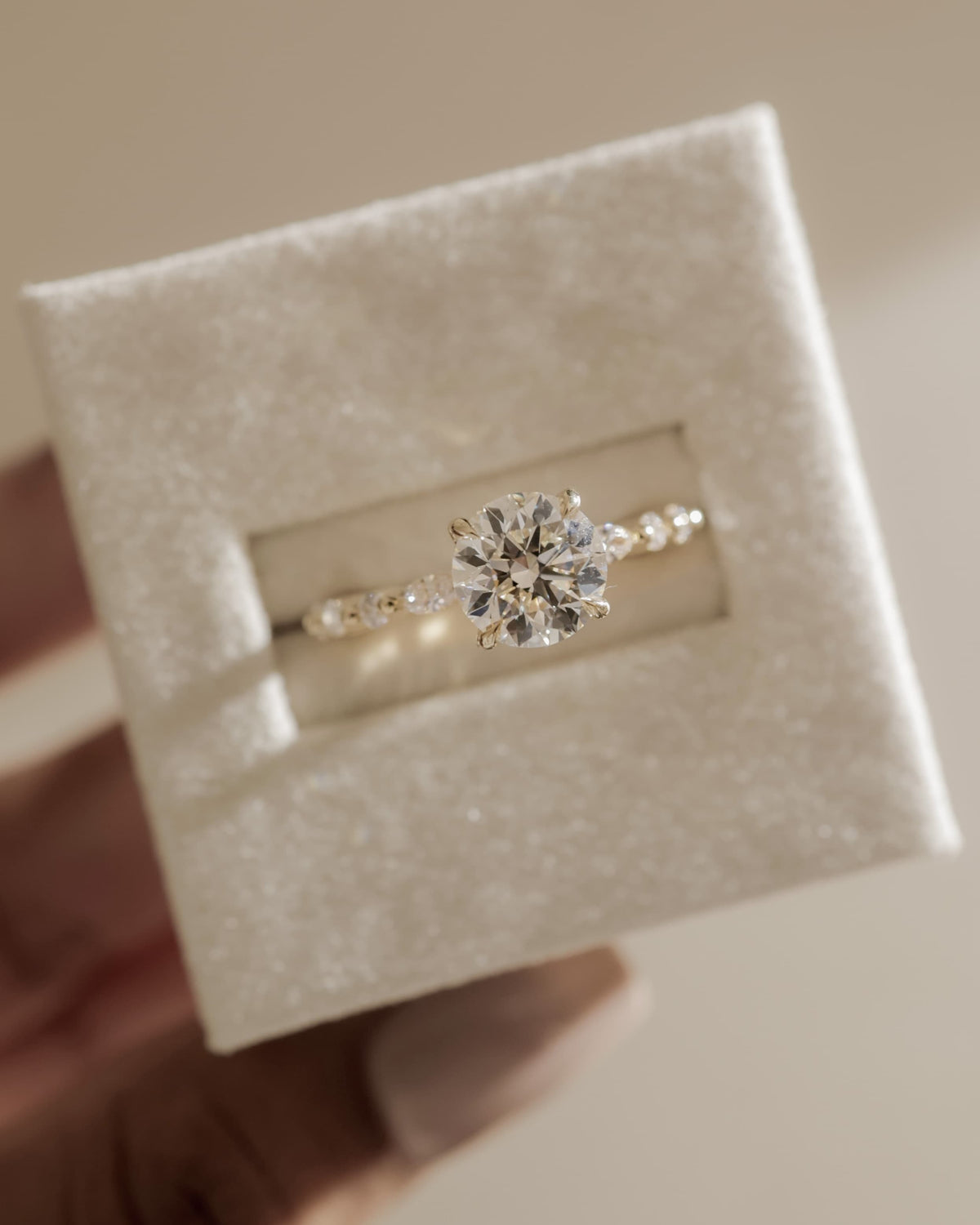 Zade - Round Claw Solitaire with Marquise and Round Accent Stones Engagement Ring - Platinum