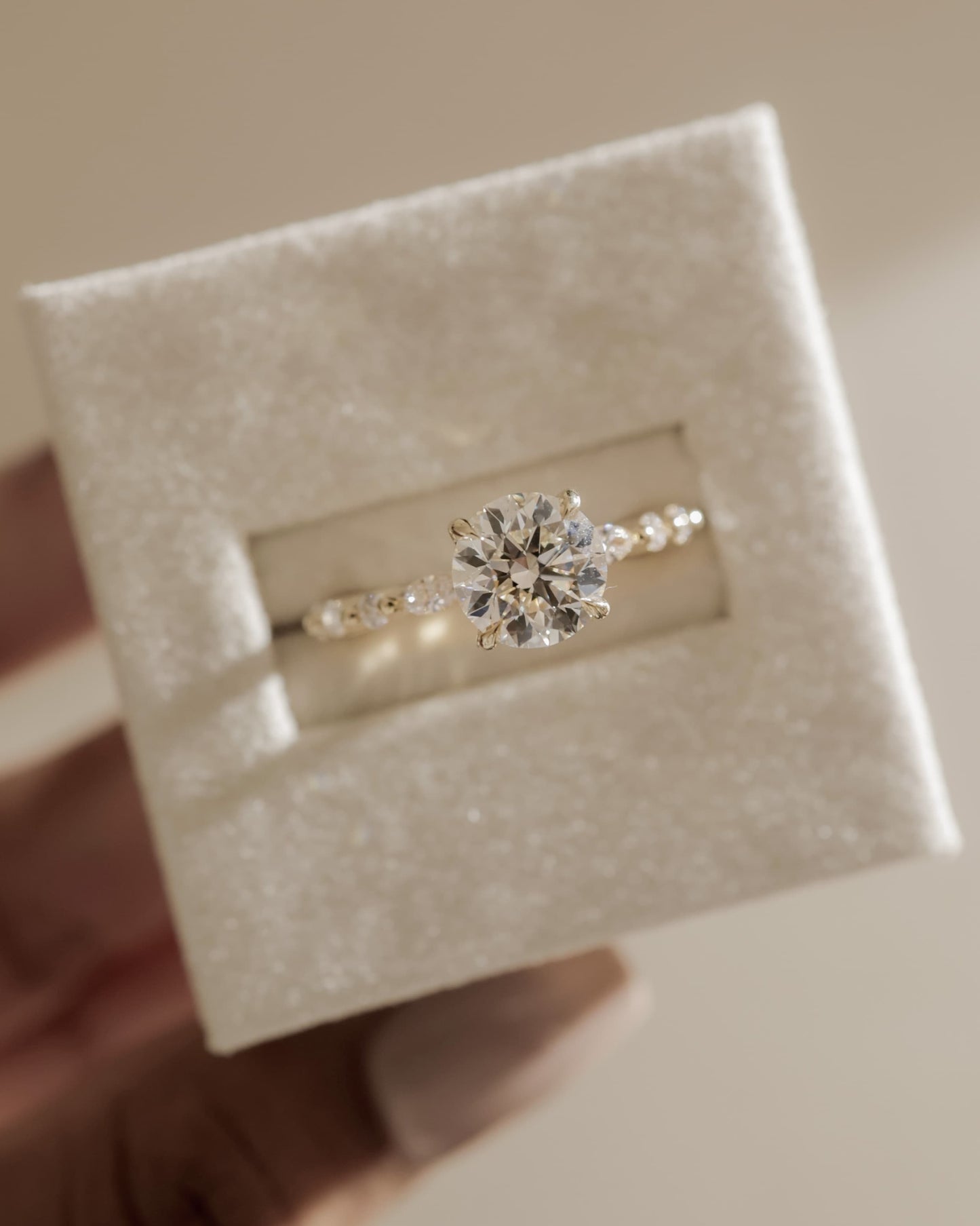Zade - Round Claw Solitaire with Marquise and Round Accent Stones Engagement Ring - Yellow Gold