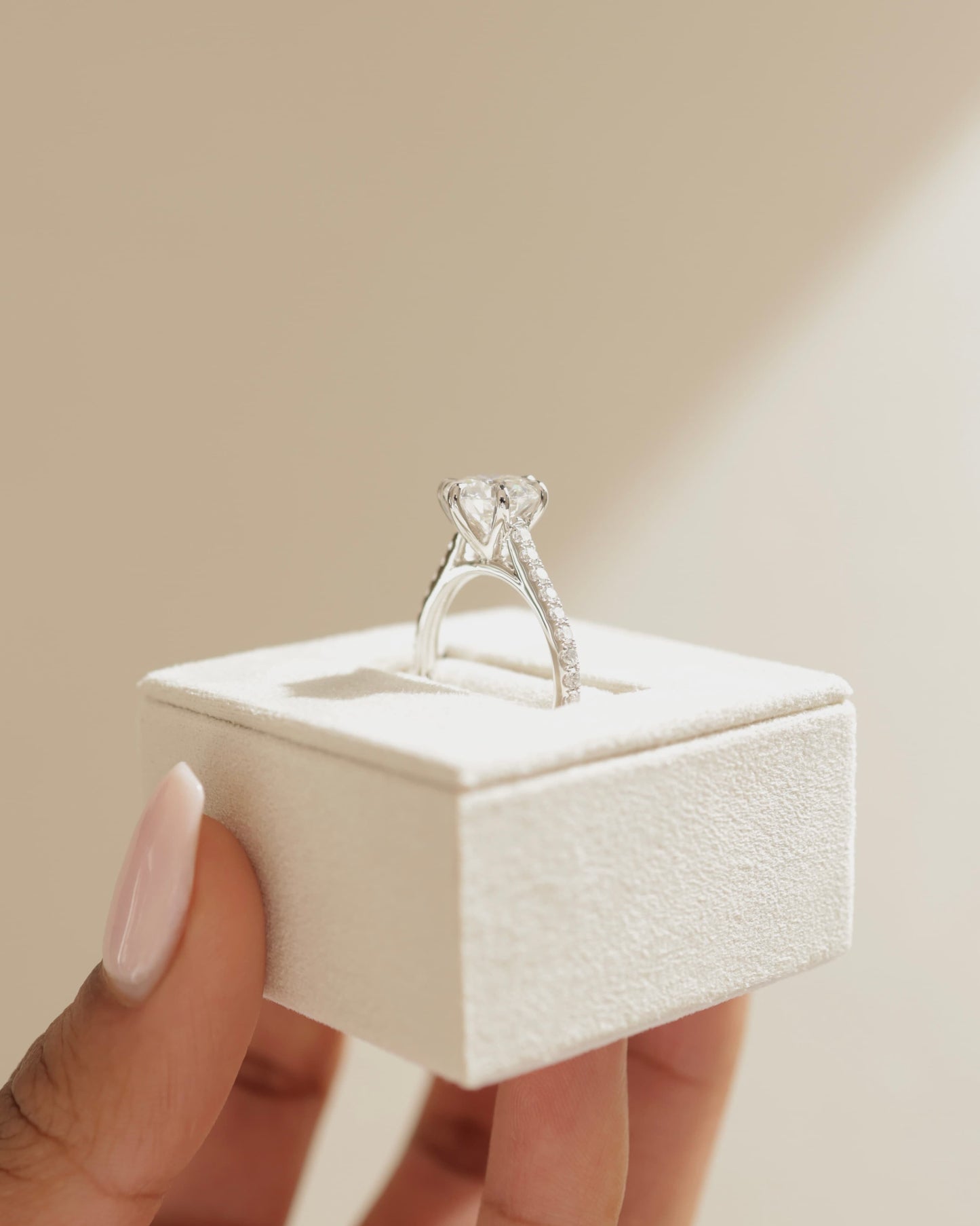 Maisy - Round Claw Solitaire with Pave Band and Cathedral High Setting Engagement Ring - Yellow Two-Tone