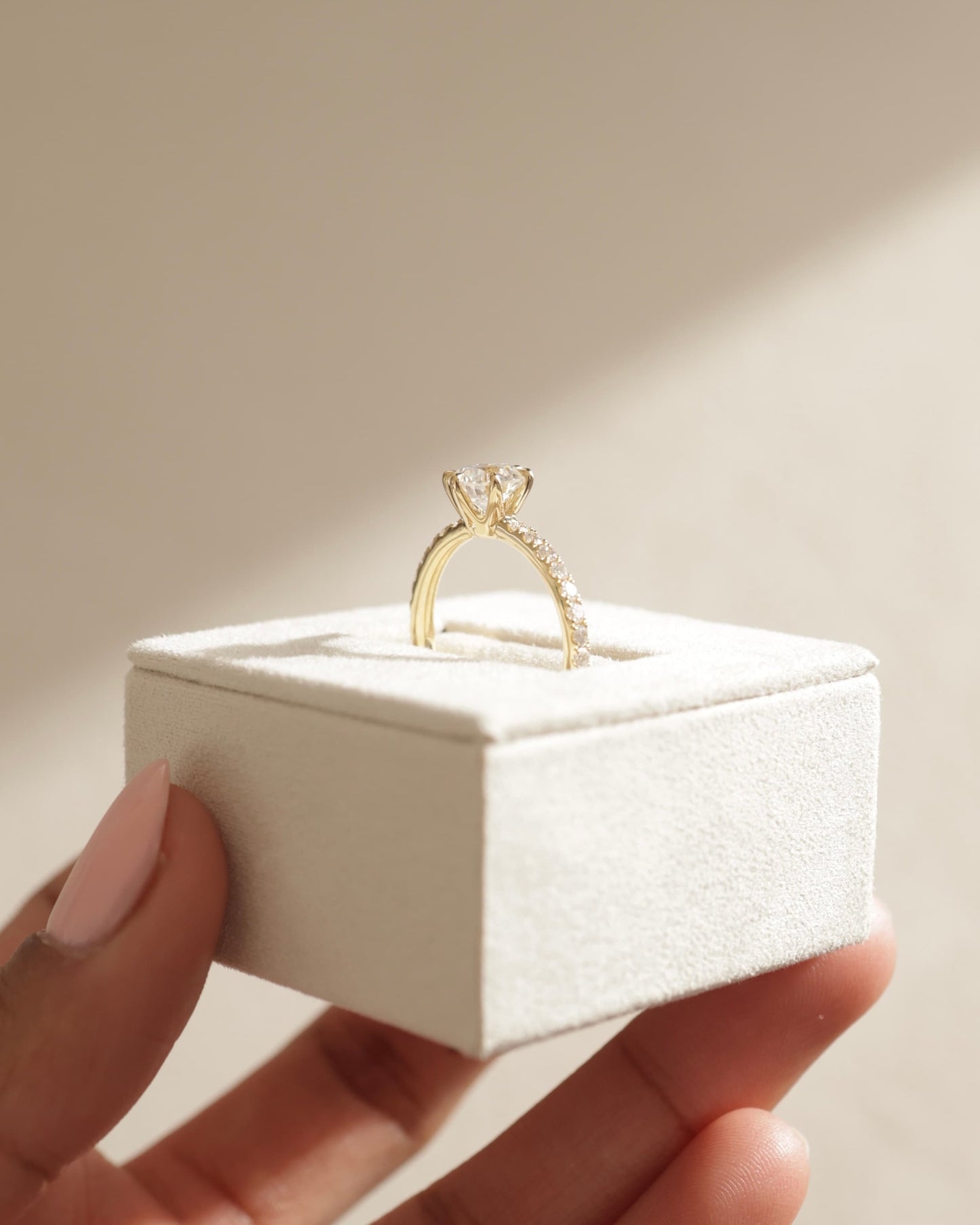 Naomi - Round Claw Solitaire with Crown Gallery and Pave Band Engagement Ring - Rose Two-Tone