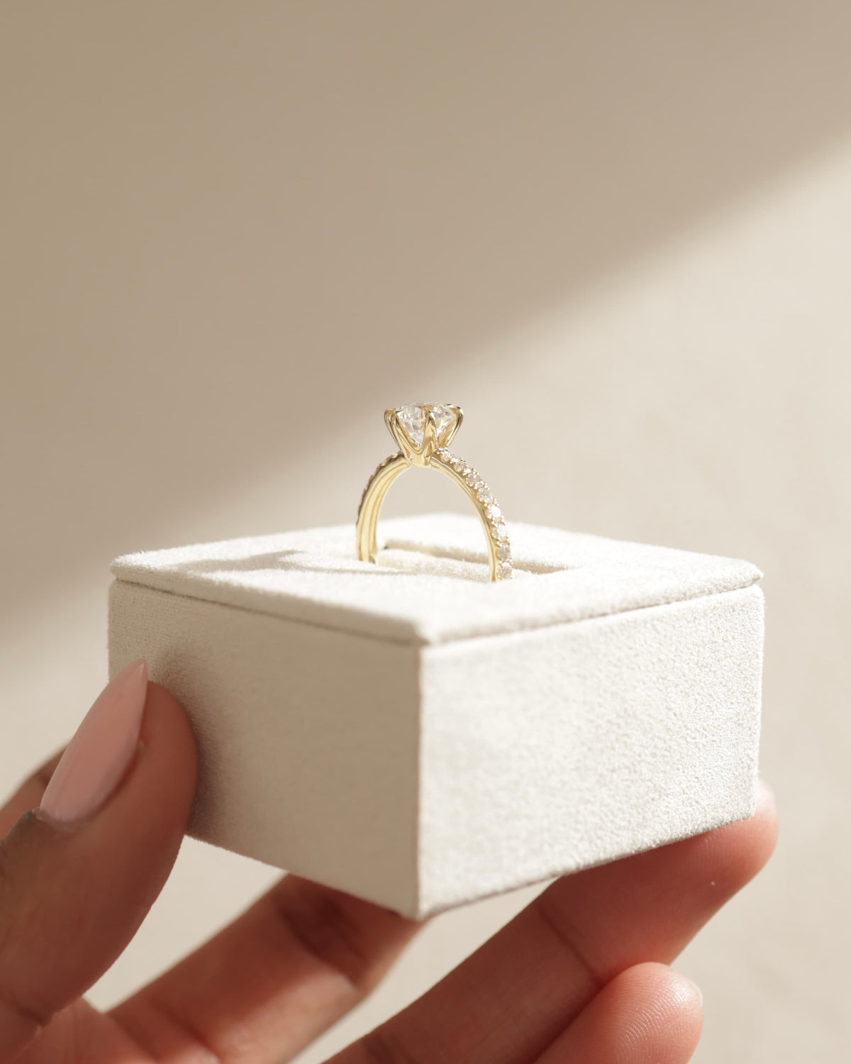 Naomi - Round Claw Solitaire with Crown Gallery and Pave Band Engagement Ring - Yellow Two-Tone