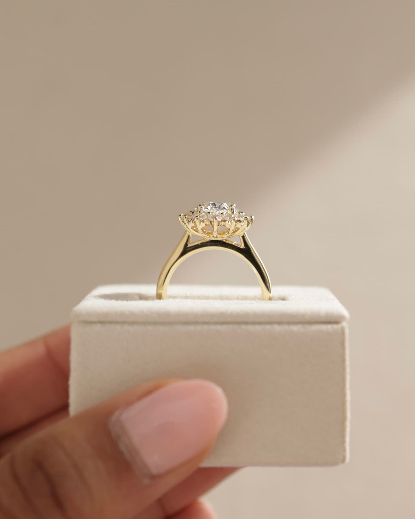Arielle - Oval Claw Solitaire with Sunburst Halo and Cathedral High Setting Engagement Ring - Rose Two-Tone - rose two-tone - Lara Jewels