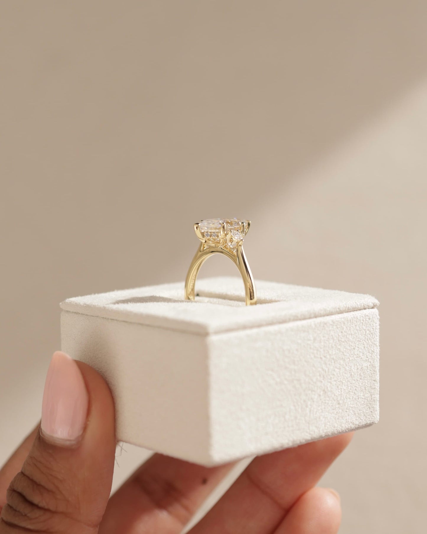 Hannah - Marquise Claw Trilogy with Pear Side Stones and Hidden Halo Engagement Ring - Yellow Gold