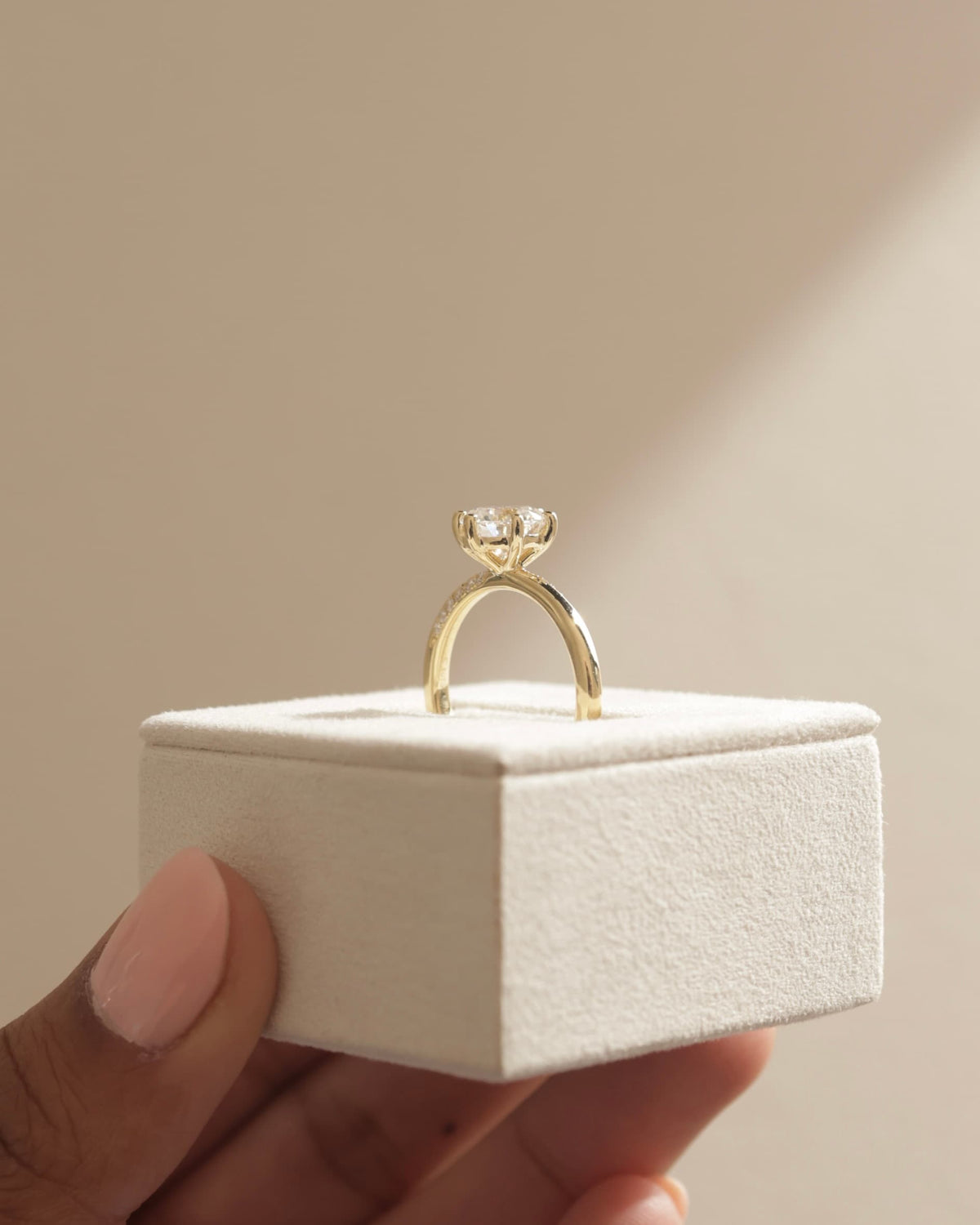 Mahlia - Round Claw Solitaire with Sweeping Micropav?Band Engagement Ring - White Gold