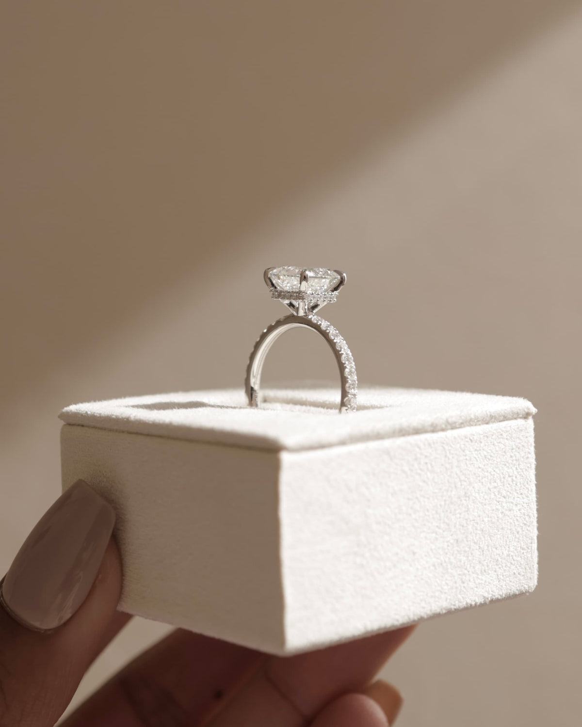 Brooklyn - Princess Claw Solitaire with Wrap Around Hidden Halo and Pave Band Engagement Ring - Yellow Gold