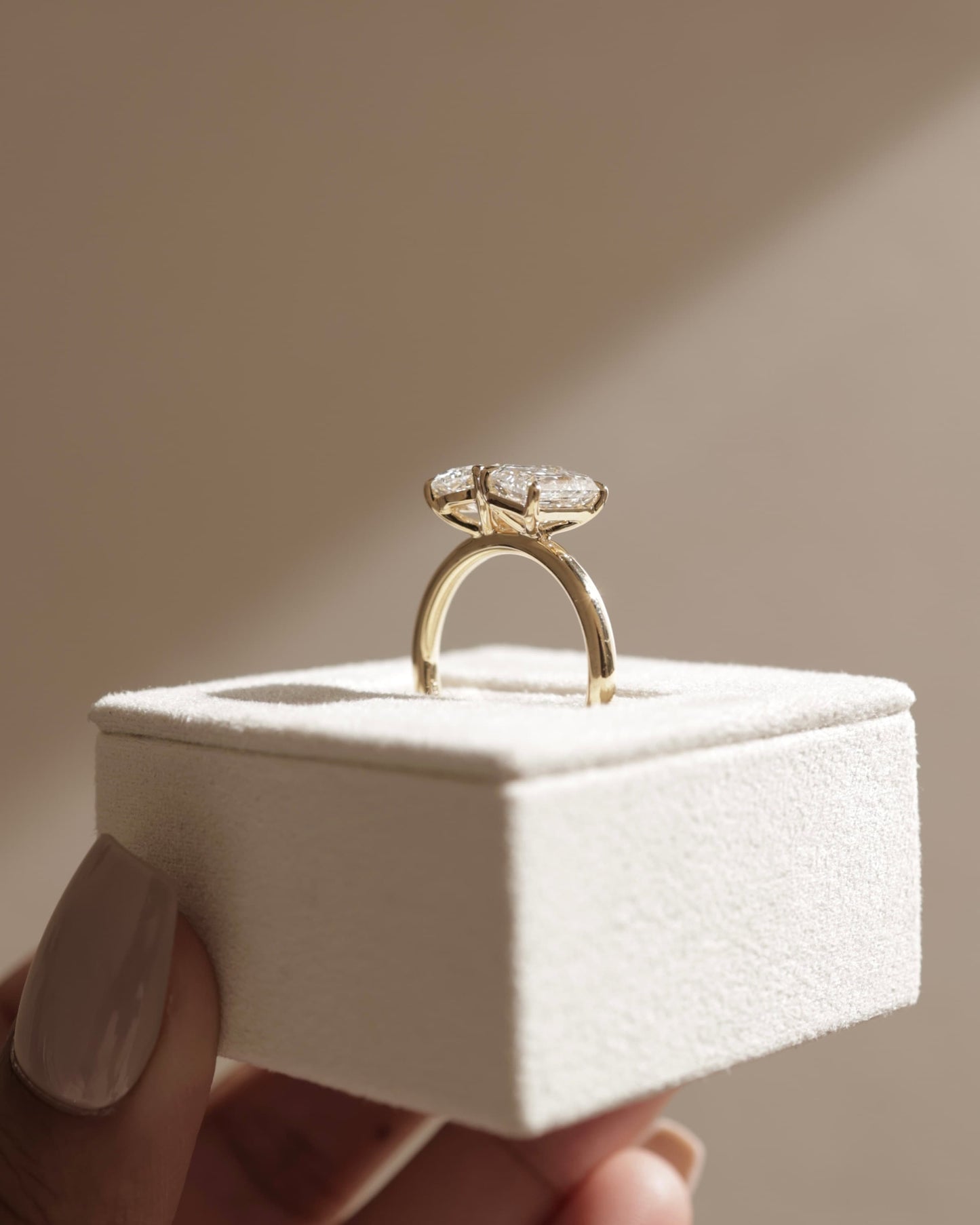 Tanya - Oval and Emerald Claw Toi et Moi Engagement Ring - Platinum
