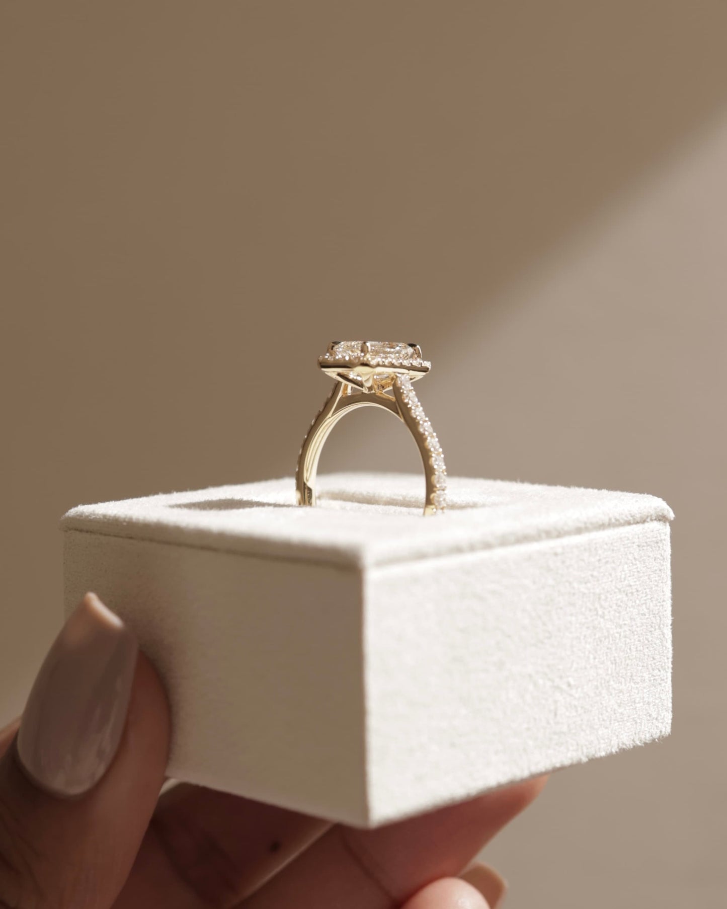 Vanessa - Emerald Claw Solitaire with Halo and Pave Band and Cathedral High Setting Engagement Ring - Platinum