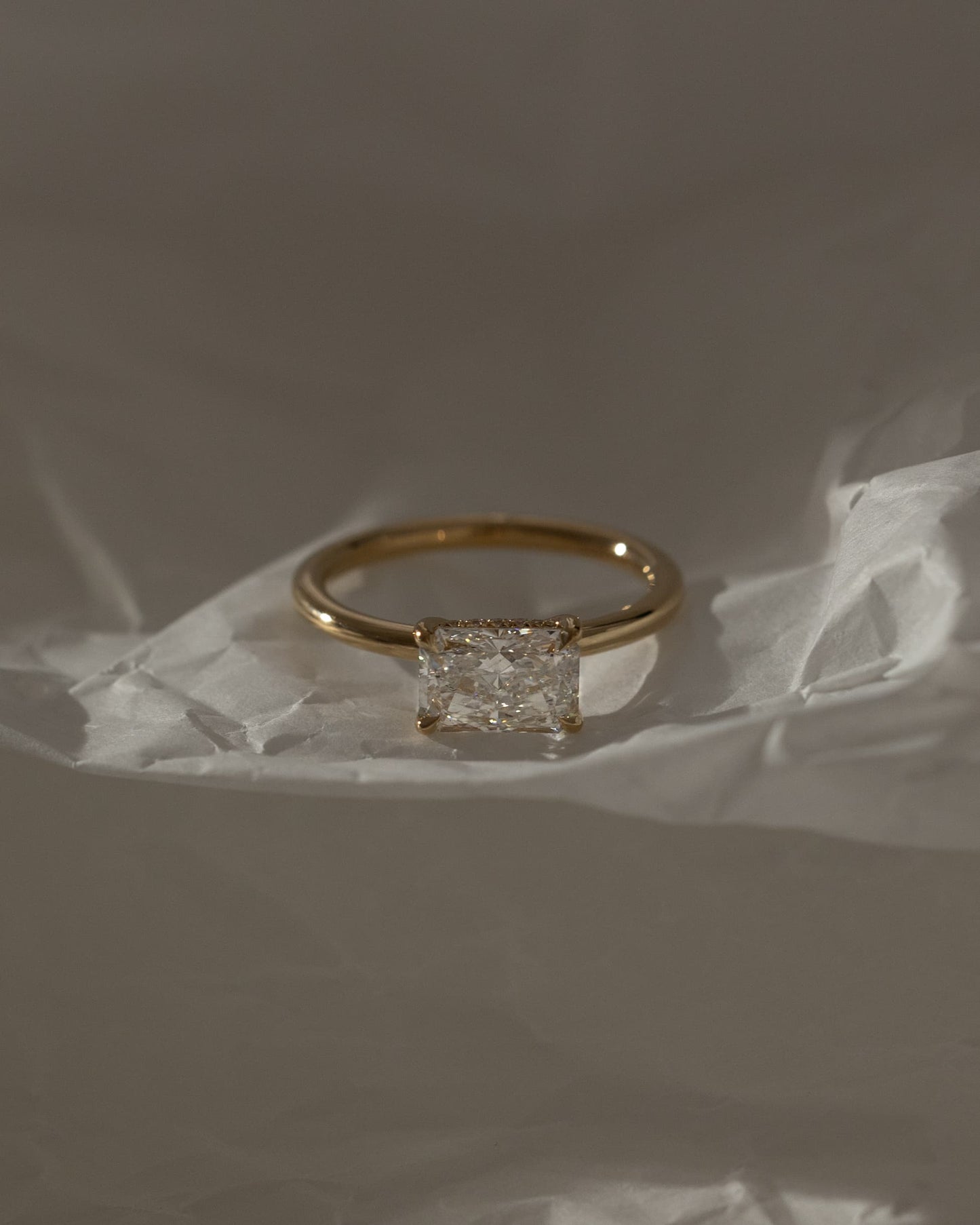 Francene - Radiant East West Claw Solitaire with Hidden Halo Engagement Ring - Rose Gold