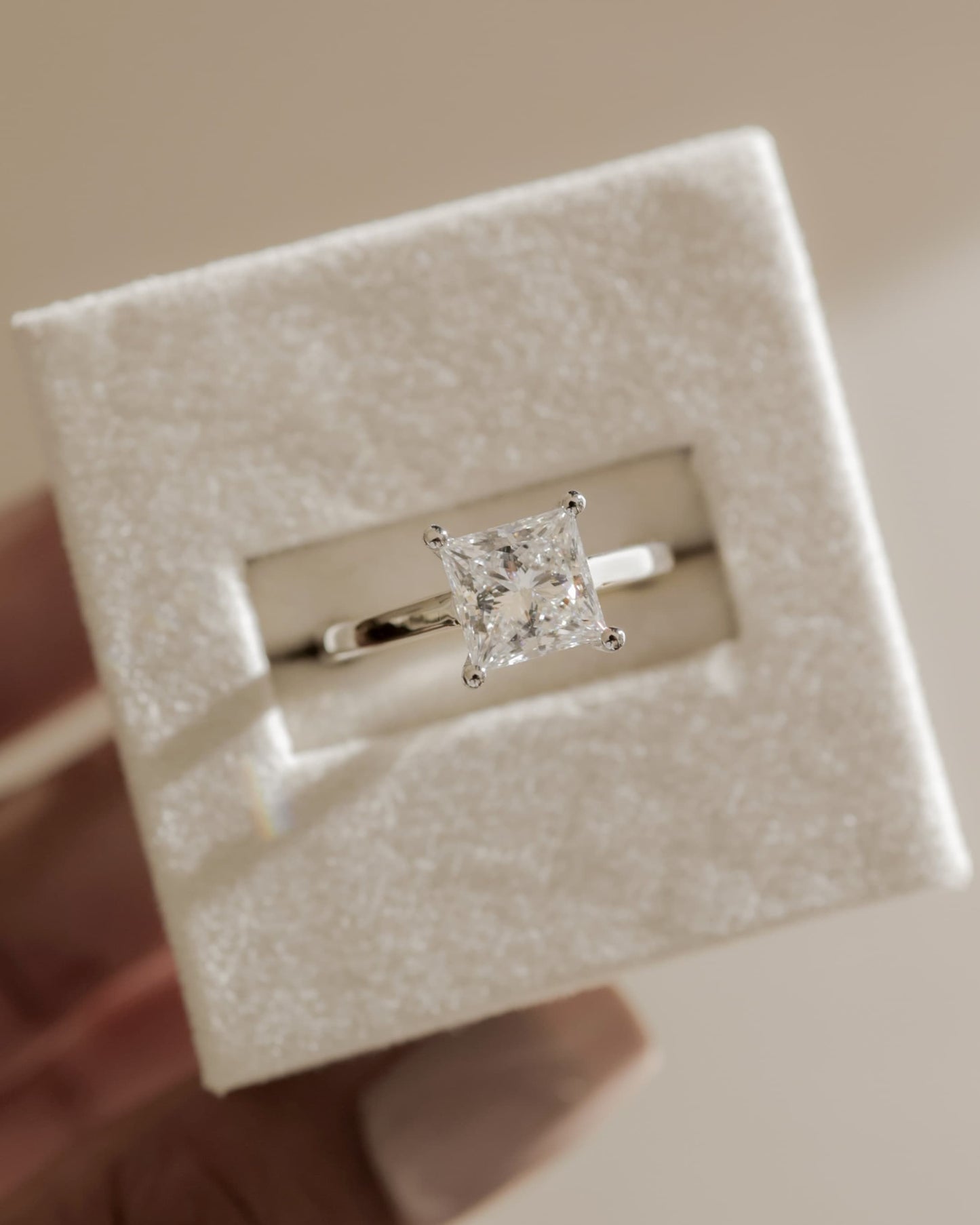 Lilith - Princess Claw Solitaire with Flat Band and Cathedral High Setting Engagement Ring - White Gold