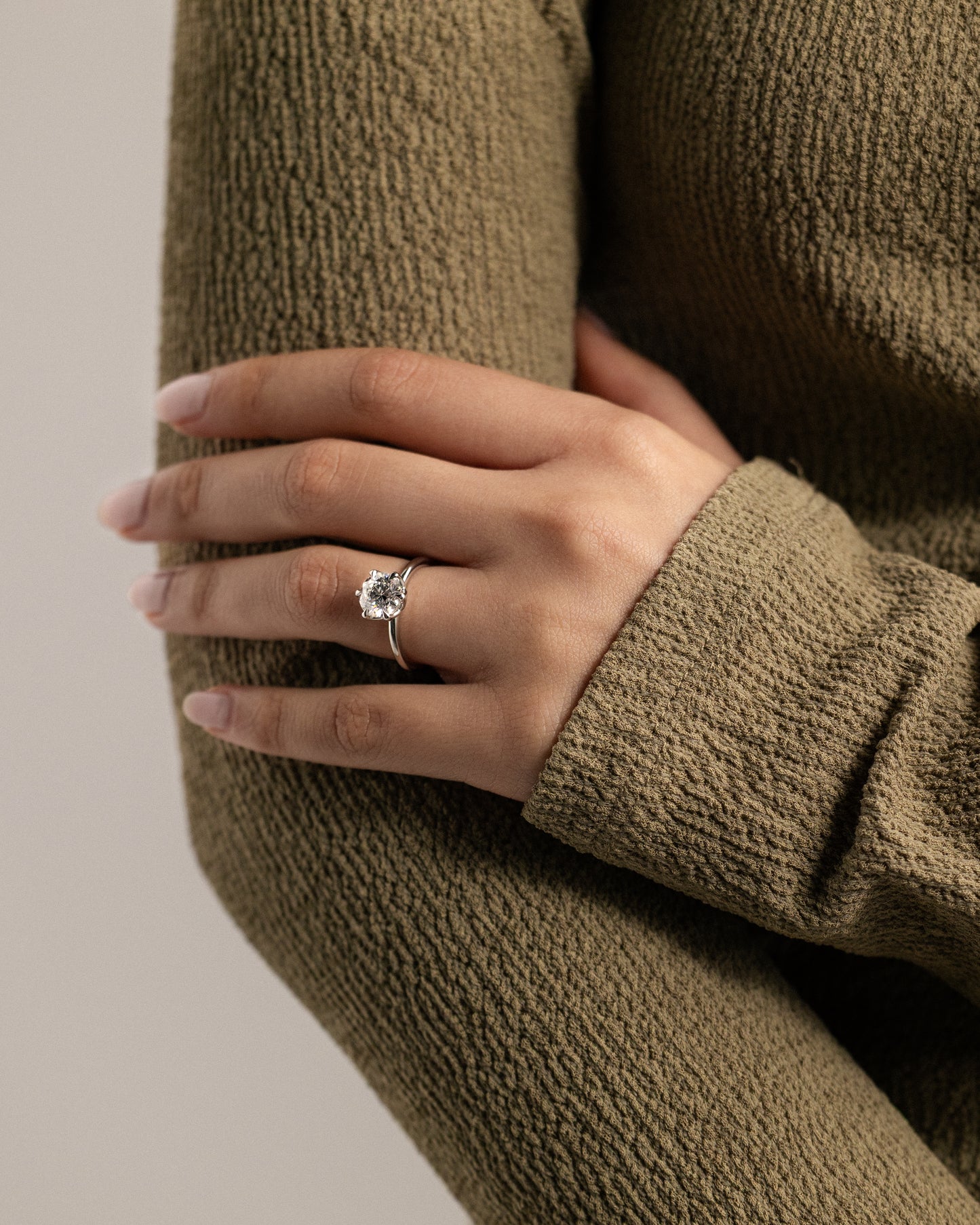 Iris - Round Claw Solitaire with Petal Gallery Engagement Ring - Rose Two-Tone - Lifestyle