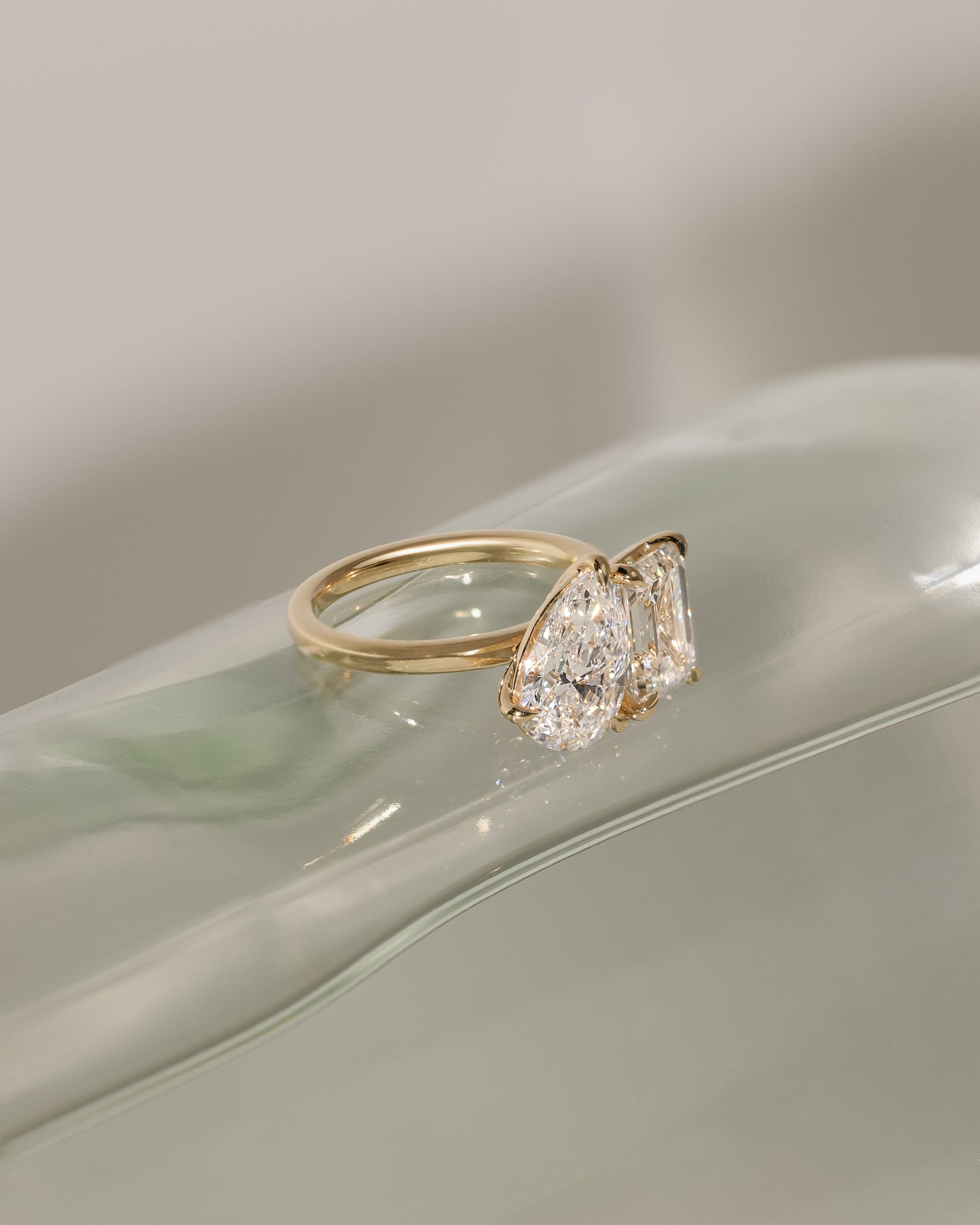 Amor - Pear and Emerald Claw Toi et Moi Engagement Ring - Rose Two-Tone - Lifestyle
